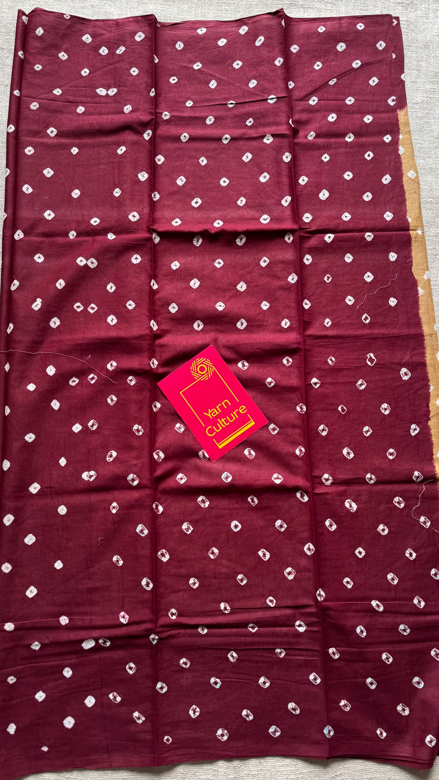 Beige with maroon Sungudi/Bandhani, soft cotton - YCCOTNSEMS78