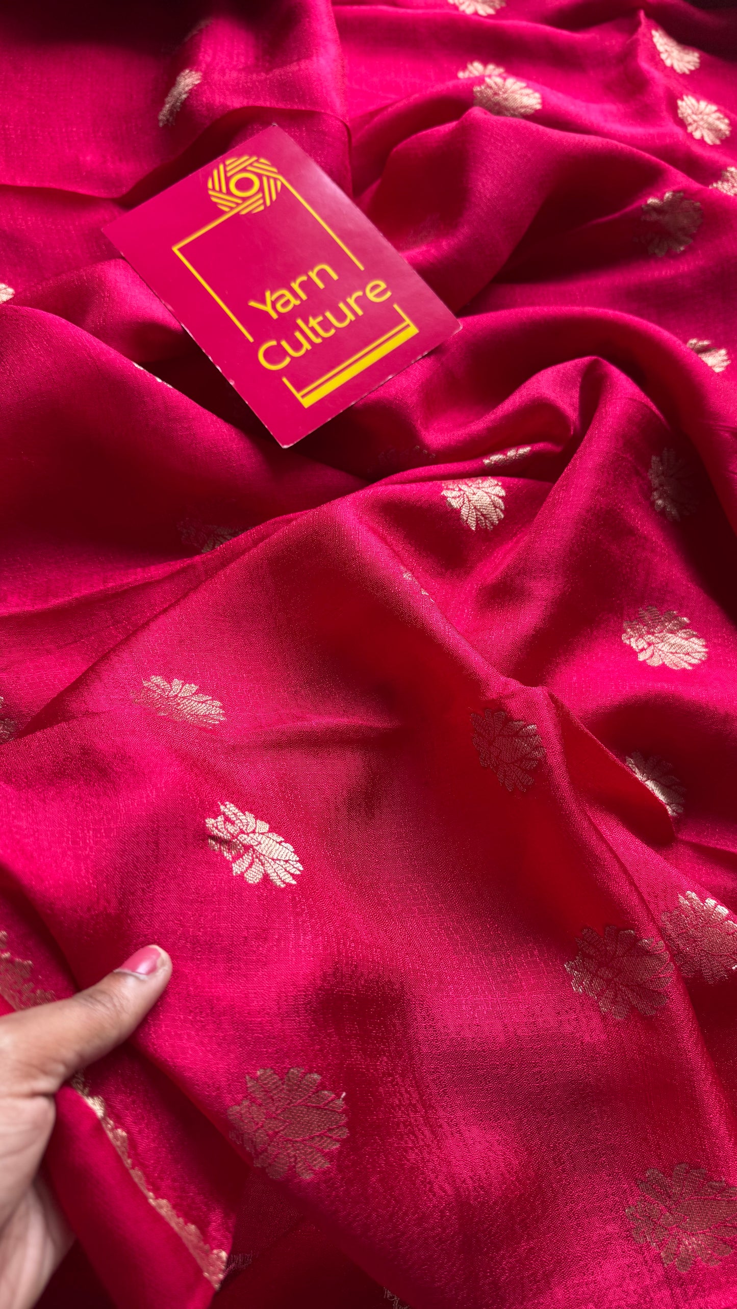 Rani pink in khadi silk, zari motifs - YCDOSFE18