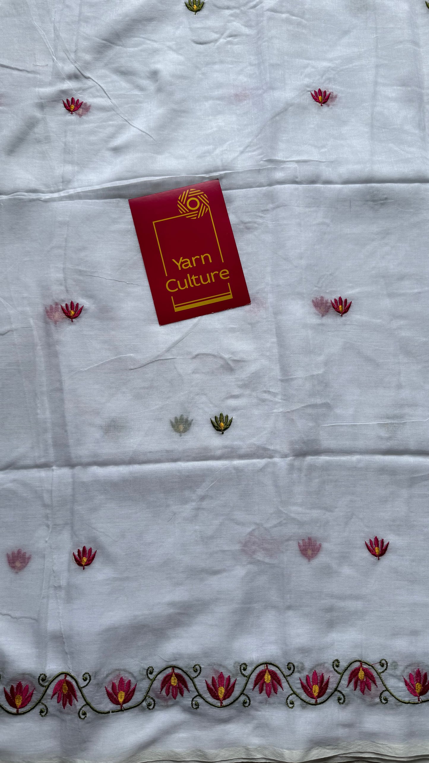 White with lotus embroidery, mul cotton - YCBCJULSC03