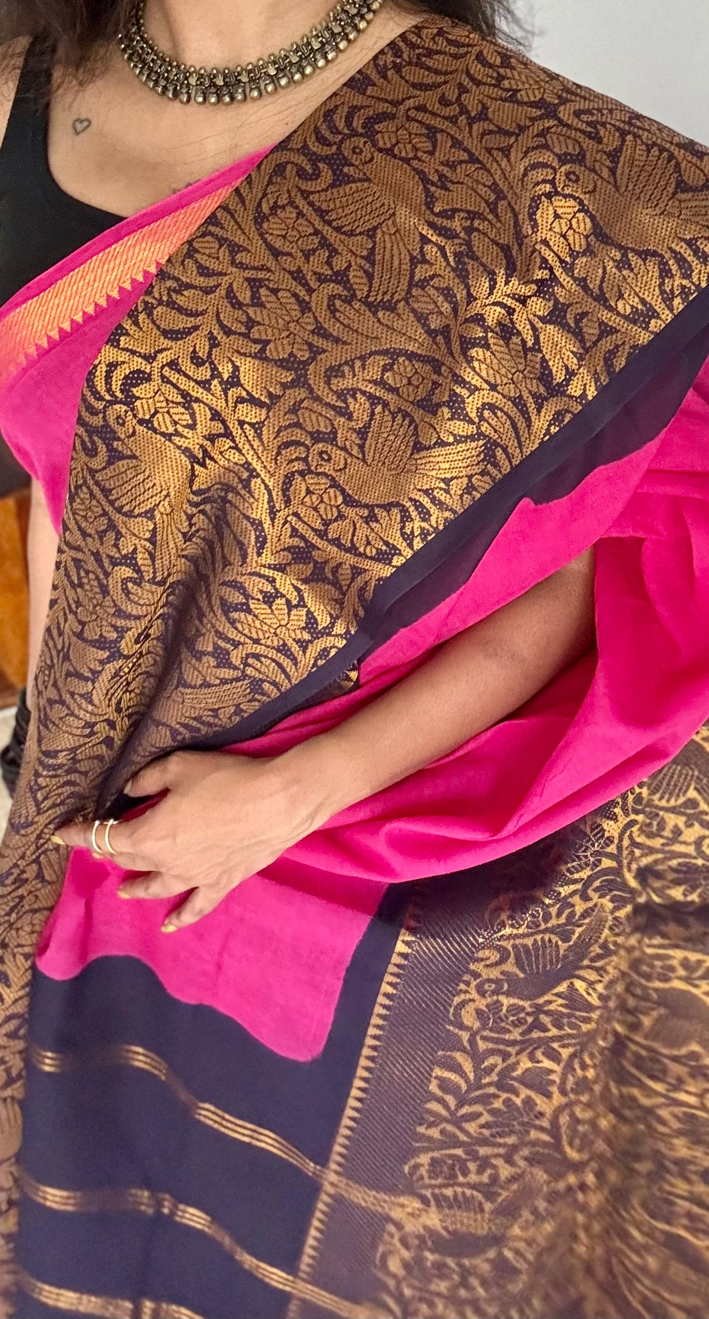 Hot pink with dark blue vanasringaram long border - madurai soft cotton - YCCOTNSEMS73