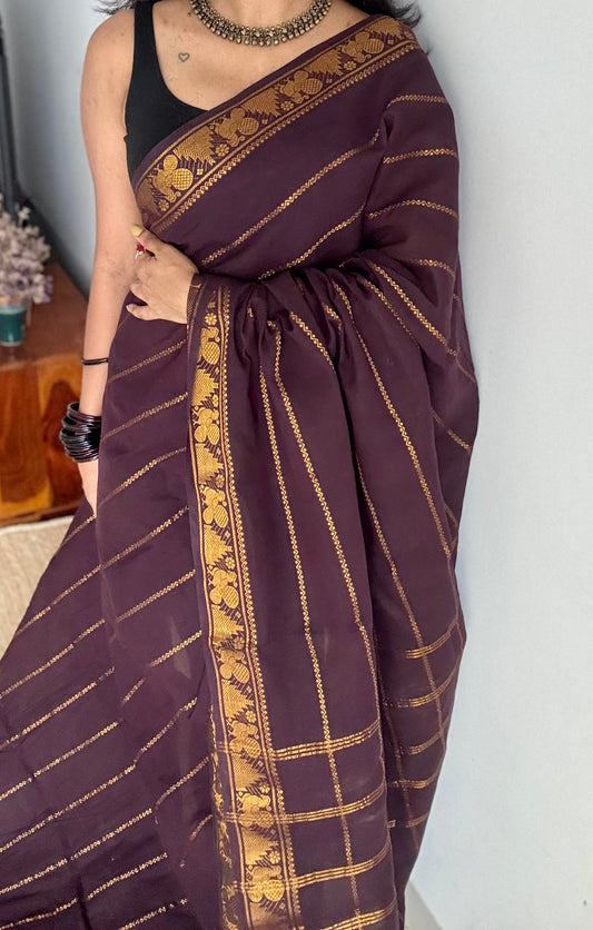 Brown veldhaari, kattuchayam dyed, madurai cotton - YCCOTNSEMS81