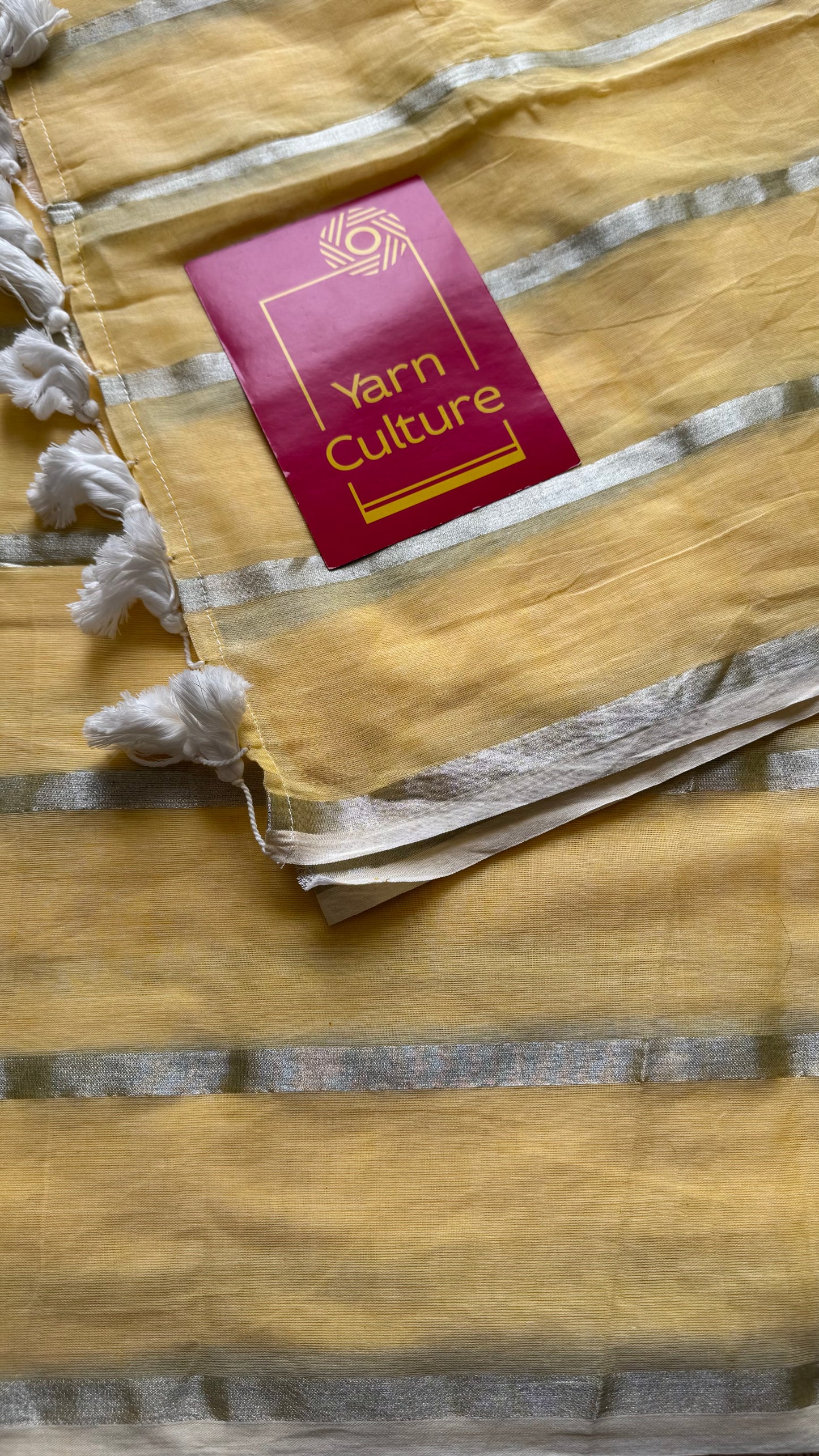 Butterscotch swirl - pastel yellow with silver zari stripes, mul cotton - YCBCJULMS03