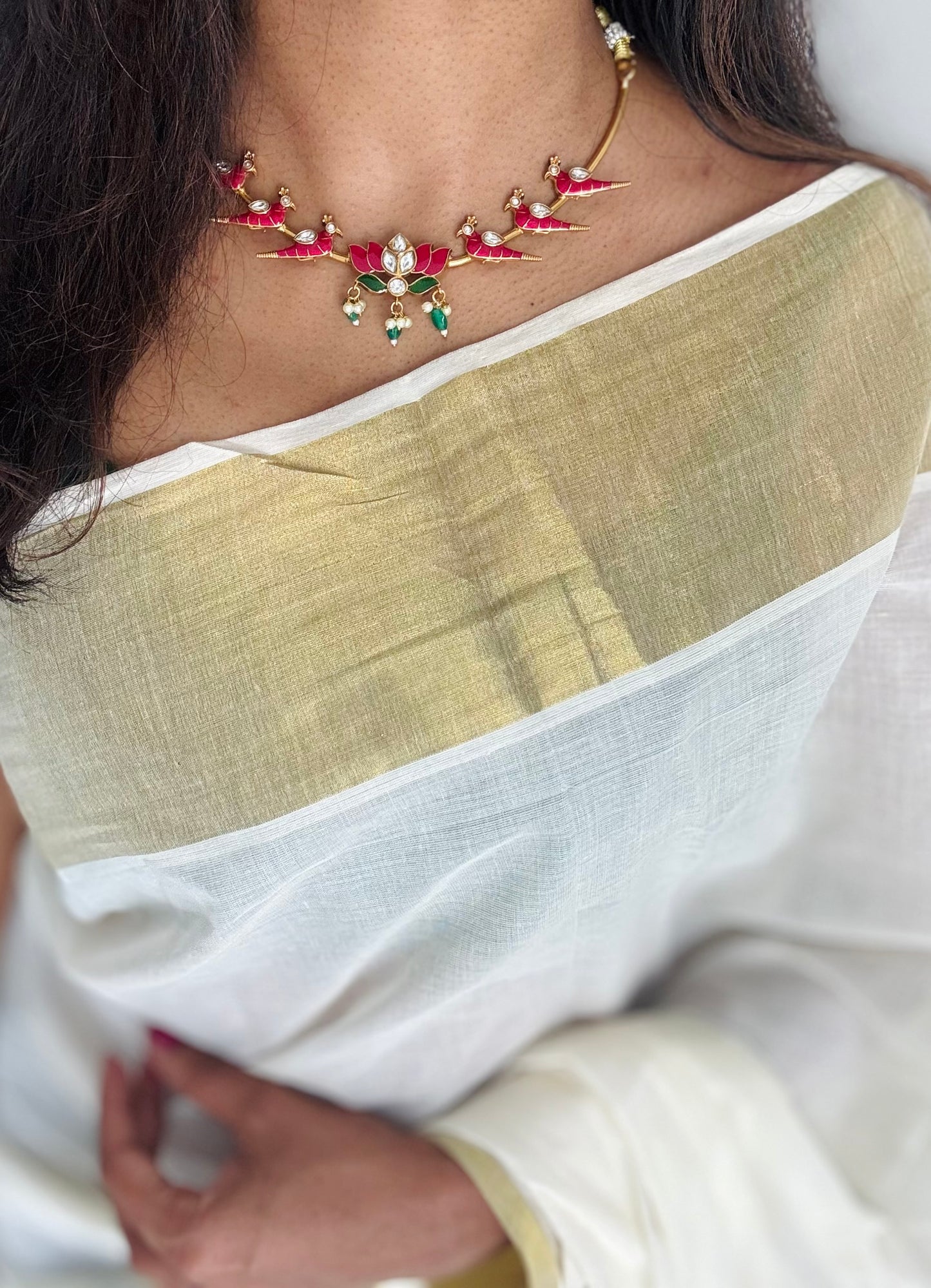 Parrot lotus hasli neckpiece, with earrings - YCAGC241