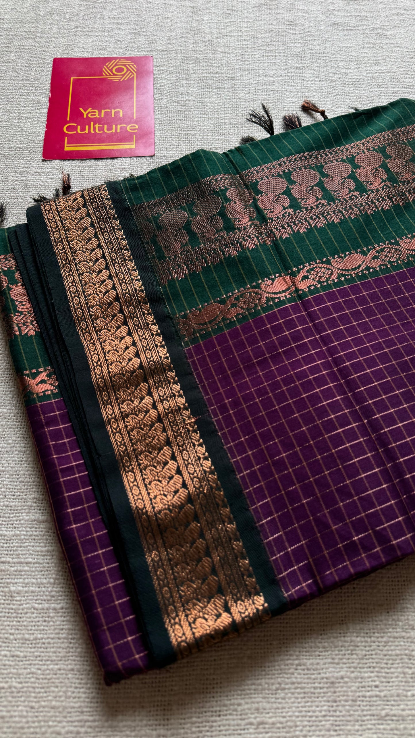 Dark purple with dark green, checks - cotton silk - YCCOTNSEKCS11
