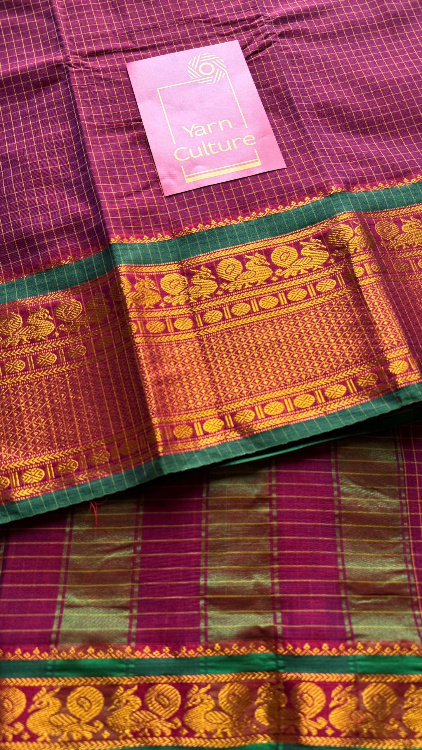 Purple pink (vadamalli) checks with zari border, premium narayanpet, soft cotton - YCWOTDOCNP04
