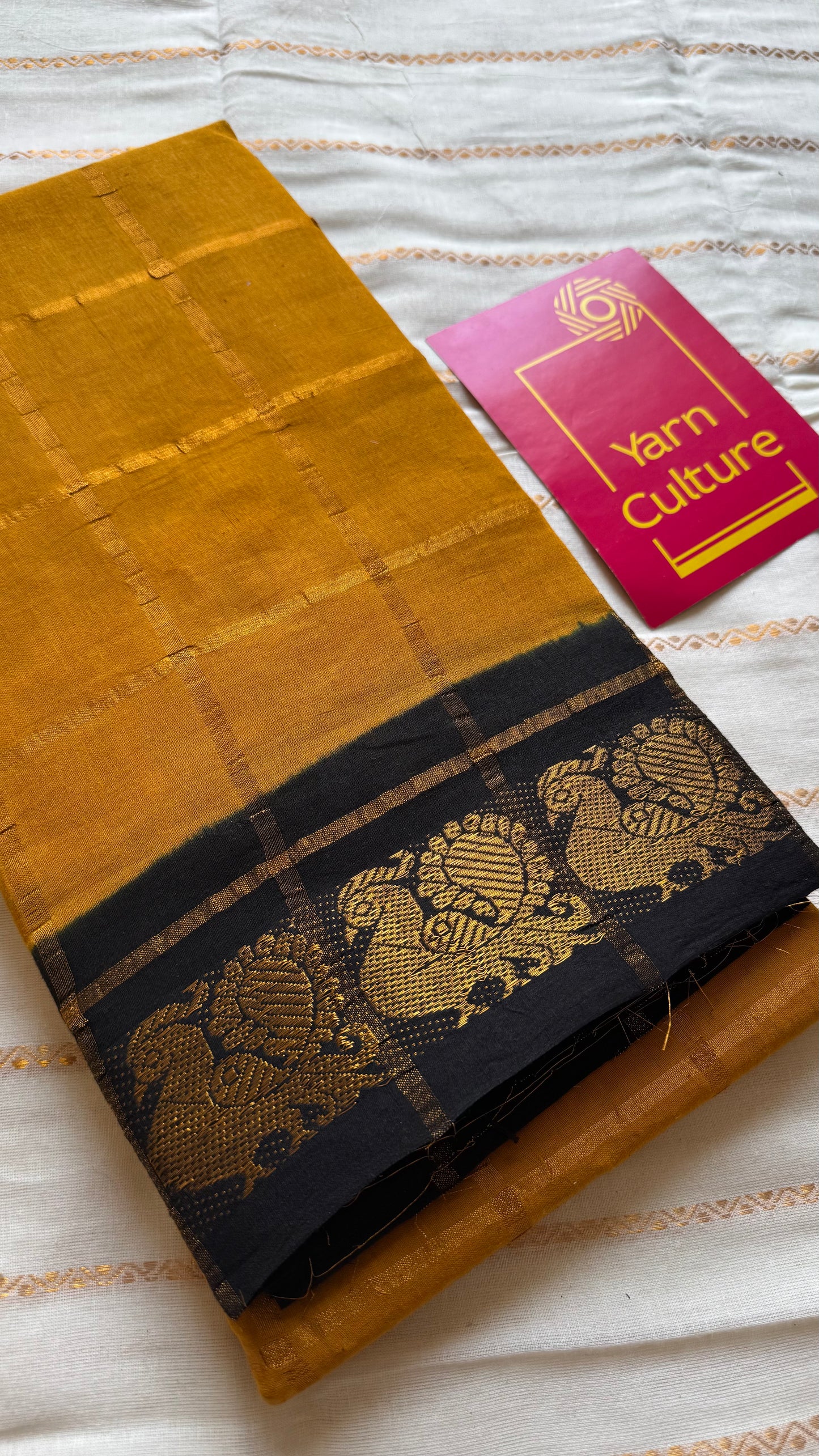 Turmeric yellow with black pavithra kattam sungudi, madurai cotton - YCCOTNMSAP141