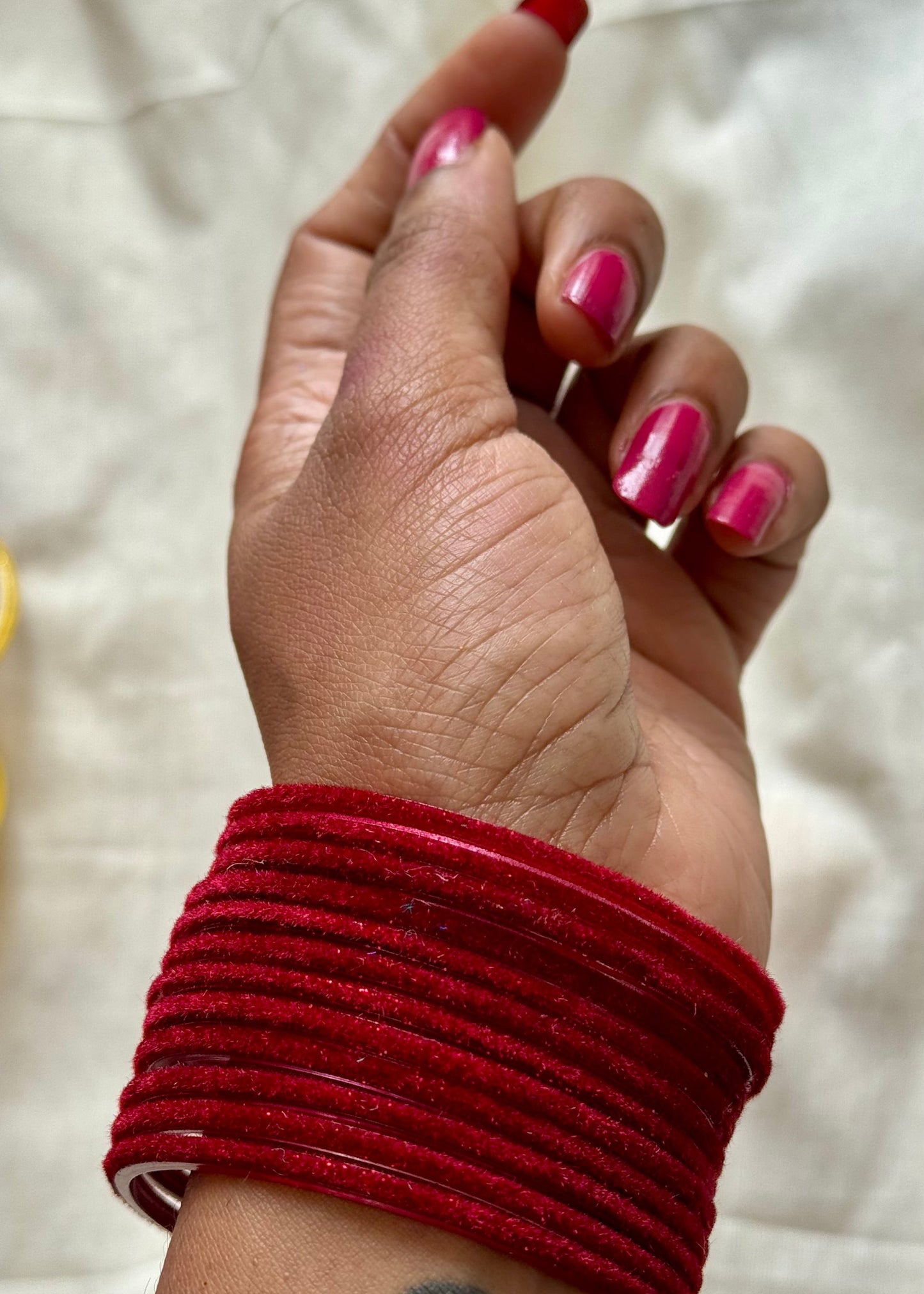 Maroon velvet glass bangles, set of 12 - YCBANGL357