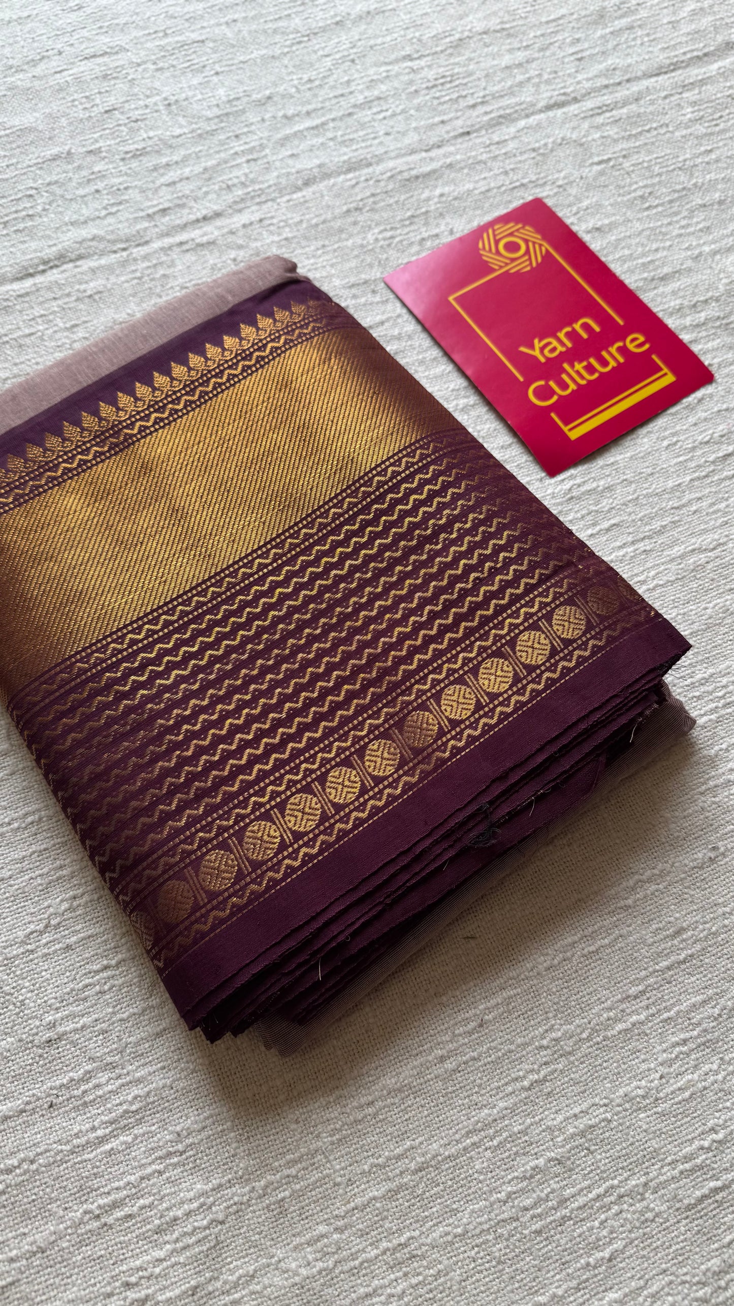 Kanchi cotton saree, beige brown with dark maroon zari border - YCCOTNAP88
