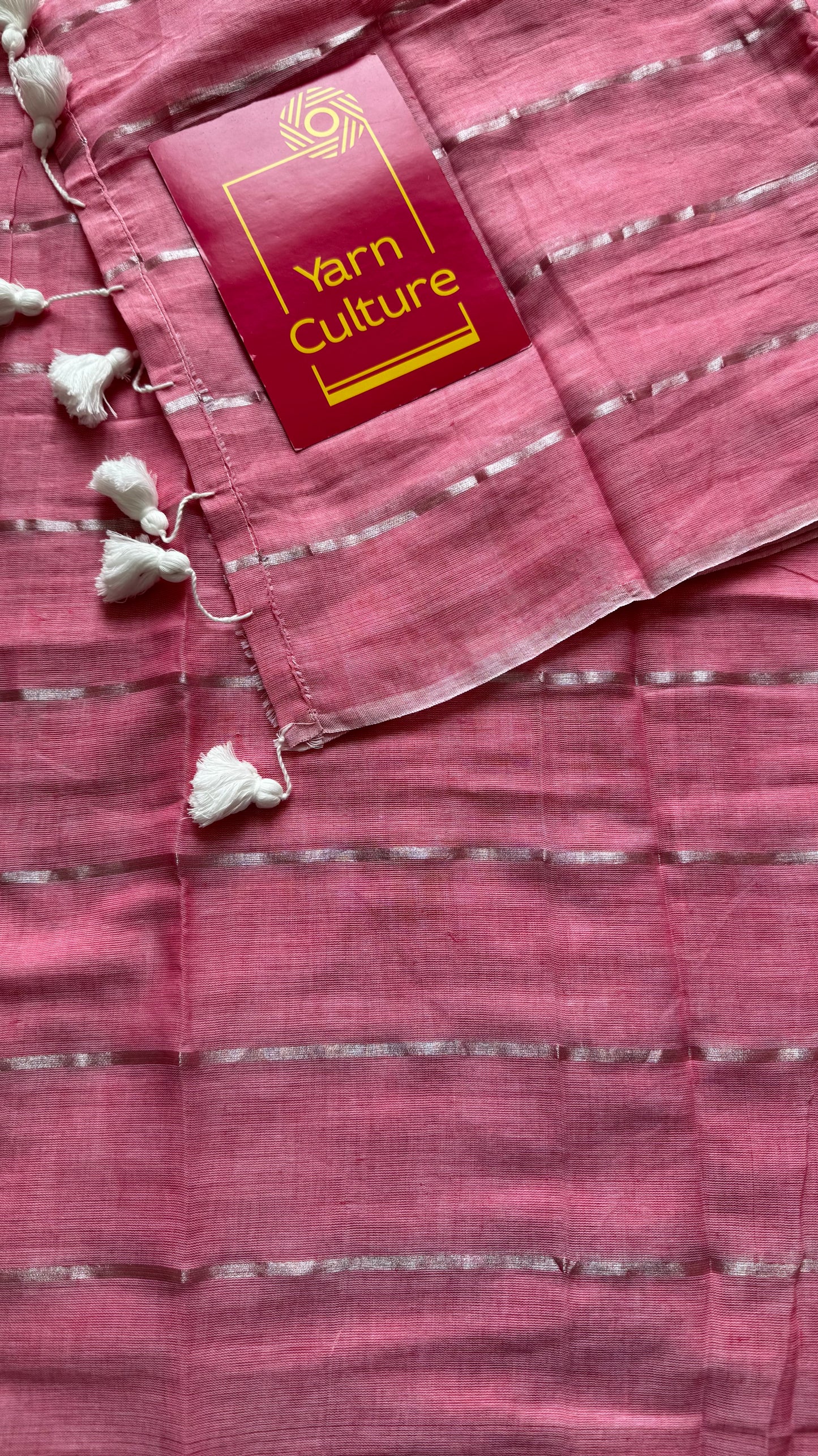 Candy Rose - pastel dusty pink with silver zari stripes, mul cotton - YCBCJULMS04