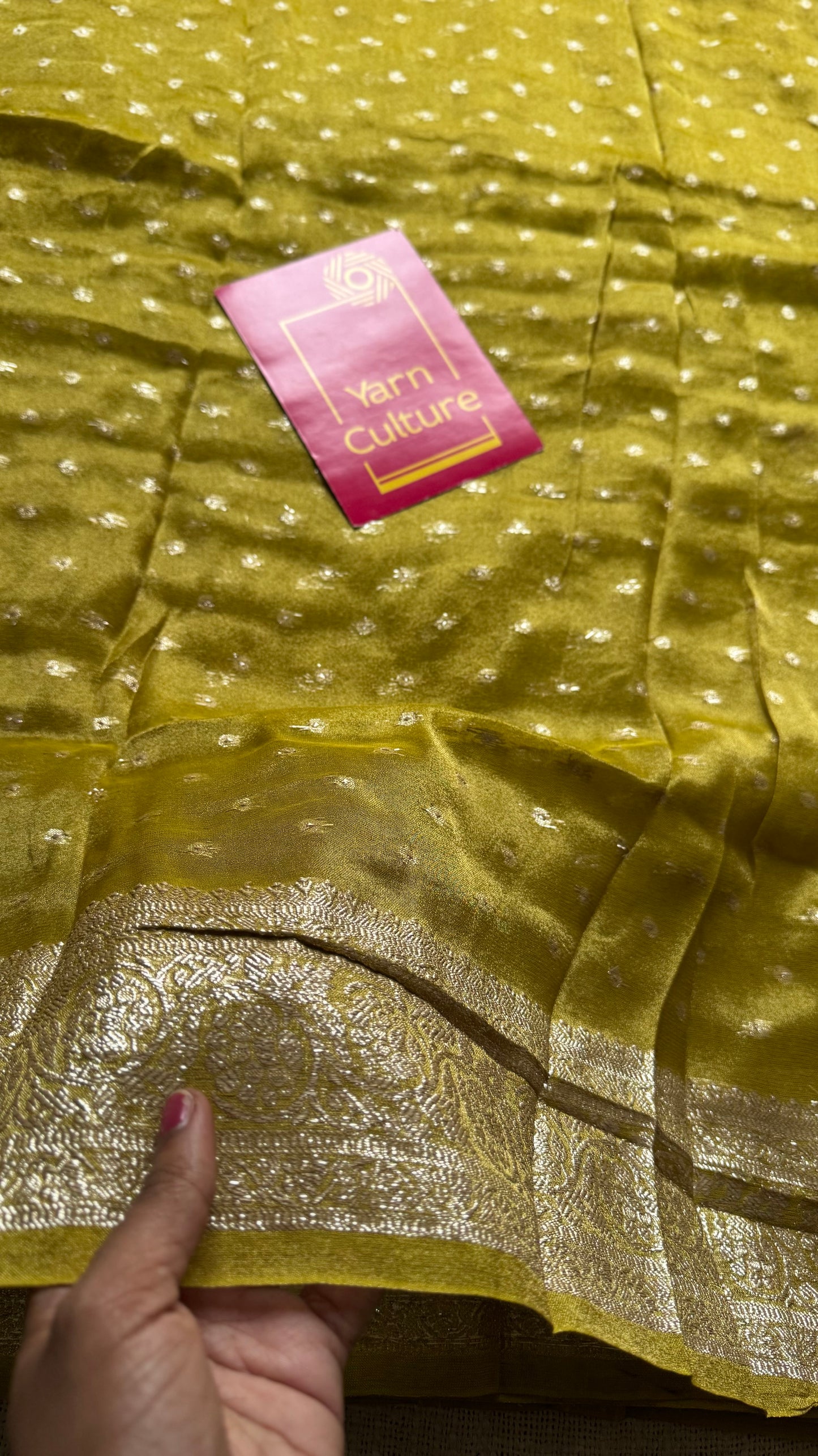 Light green with gold double tone, soft crushed tissue, thread zari - YCDOSFEJUTB10