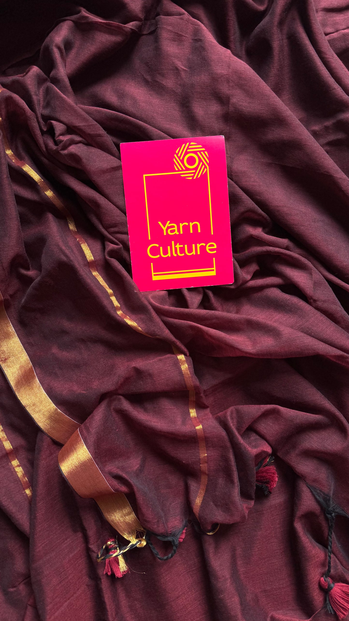 Brownish red dual tone mul, antique gold zari, gap border pattern - YCBCMCGZSE72