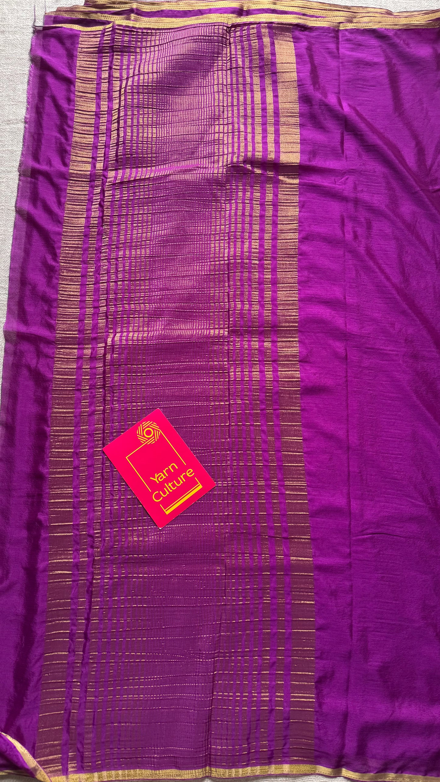 Purple chiffon with thin gold zari border - YCDESE21