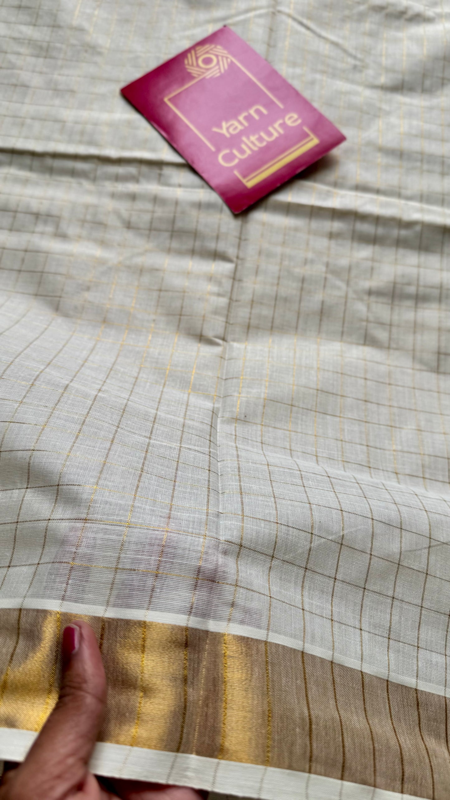 Ivory and gold checks, kerala soft cotton - YCON25MC269