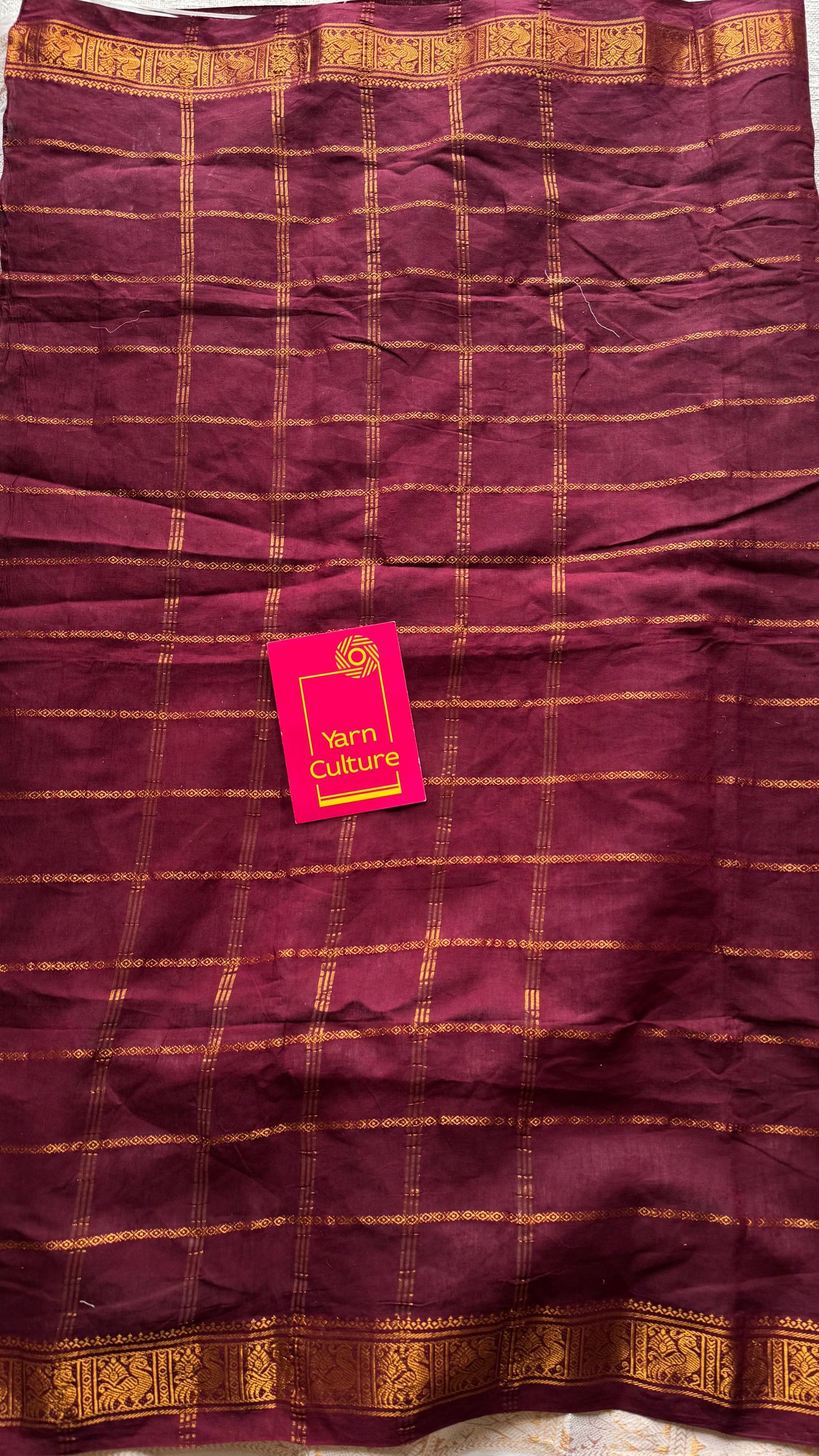 Maroon with cream, sungudi cotton half-half saree - YCCOTNMSFE355