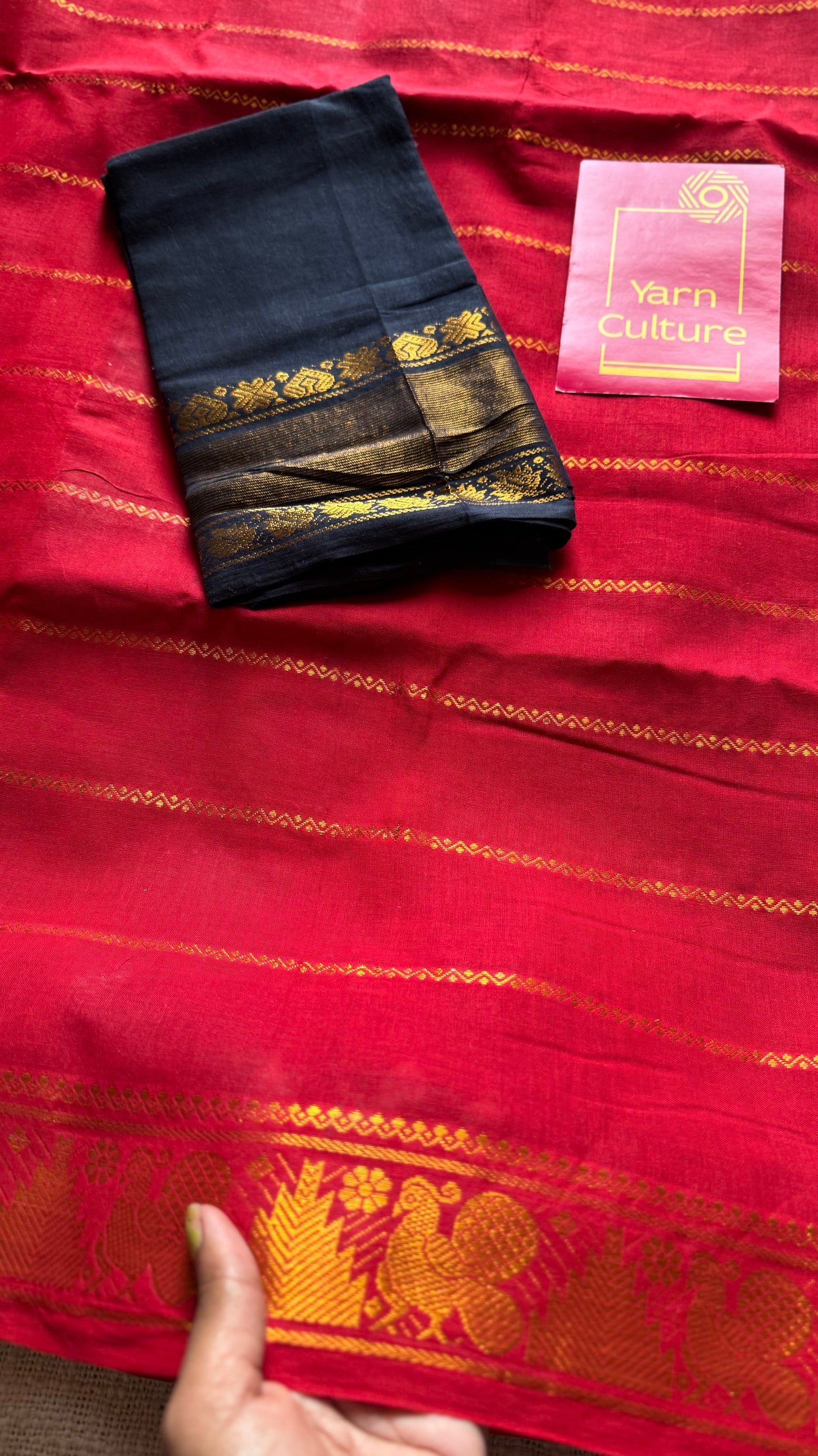 Red veldhaari, kattuchayam dyed, madurai cotton - YCCOTNSEMS85