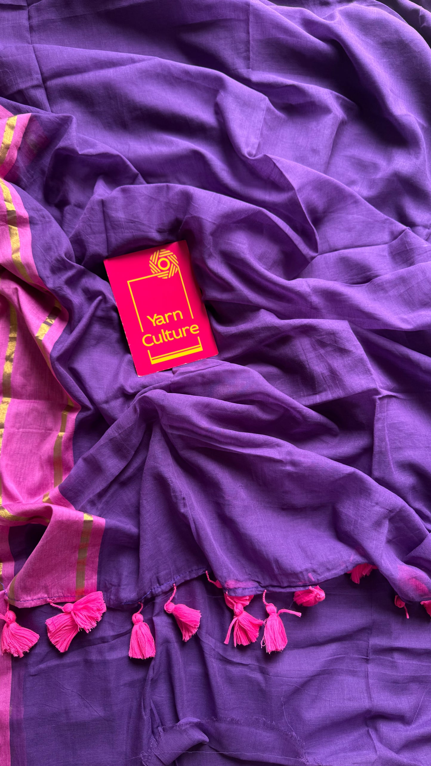 Purple mul with pink contrast border, gold zari - YCBCMCLSE22
