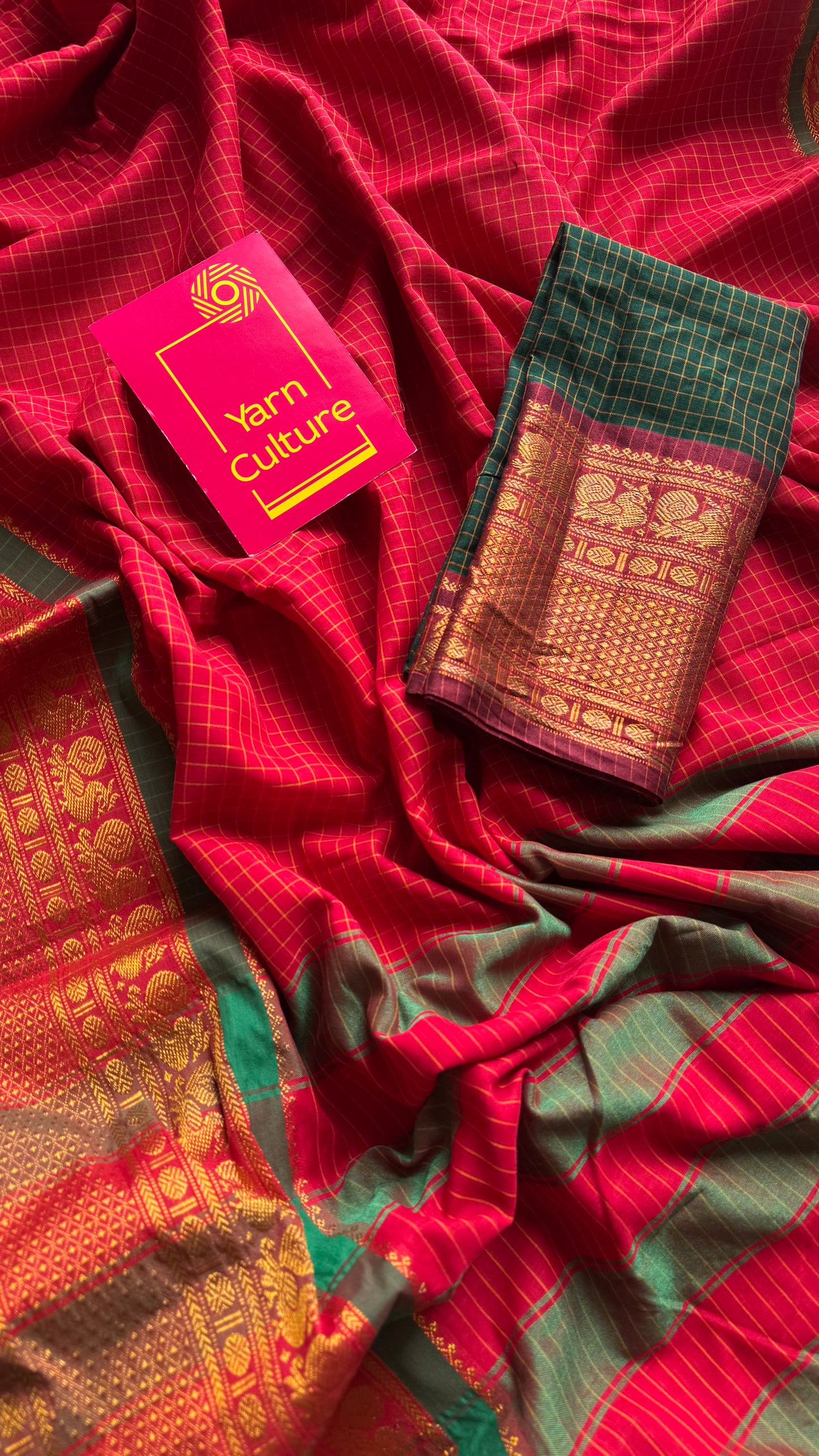 Red checks with zari border, premium narayanpet, soft cotton - YCWOTDFEBB11