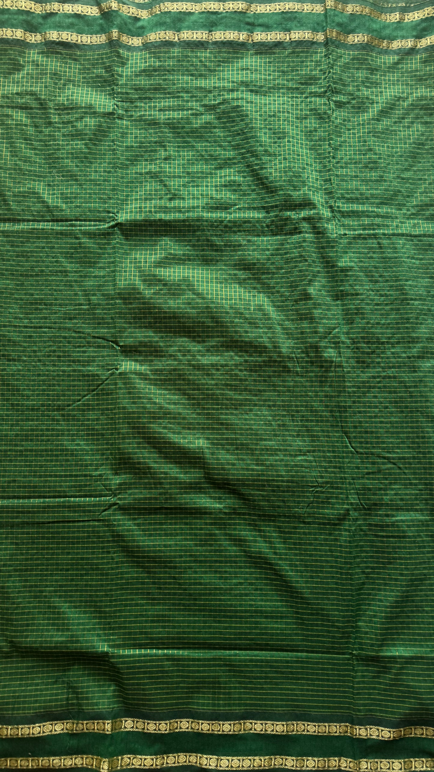 Dark green, arani checks, cotton silk - YCCOTNOCAR12