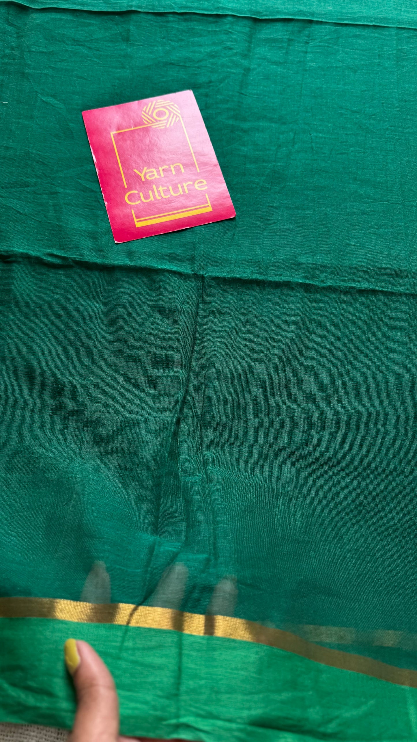 Dark green with light green contrast border, gold zari line - YCBCMCLSE09
