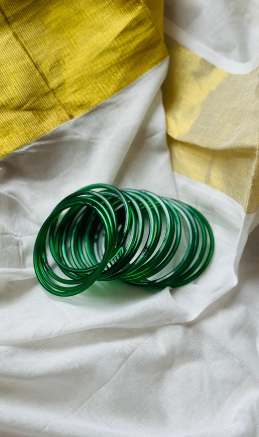 Dark green glossy glass bangles, set of 12 - YCBANGL843