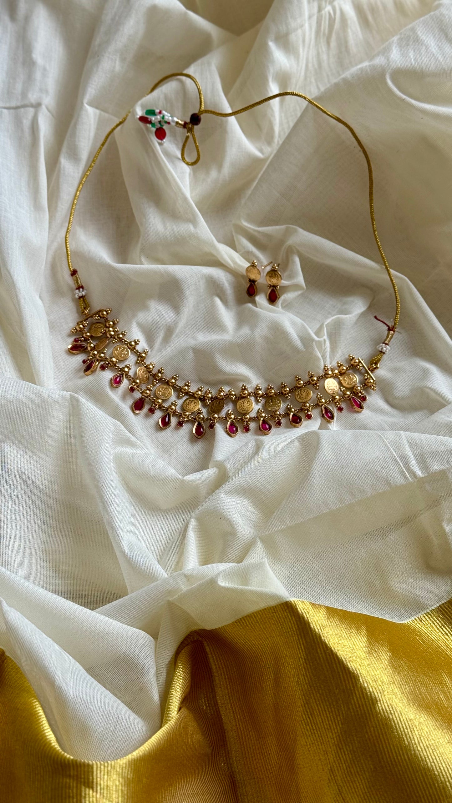 Double layer coin necklace with red stones - YCAGC78