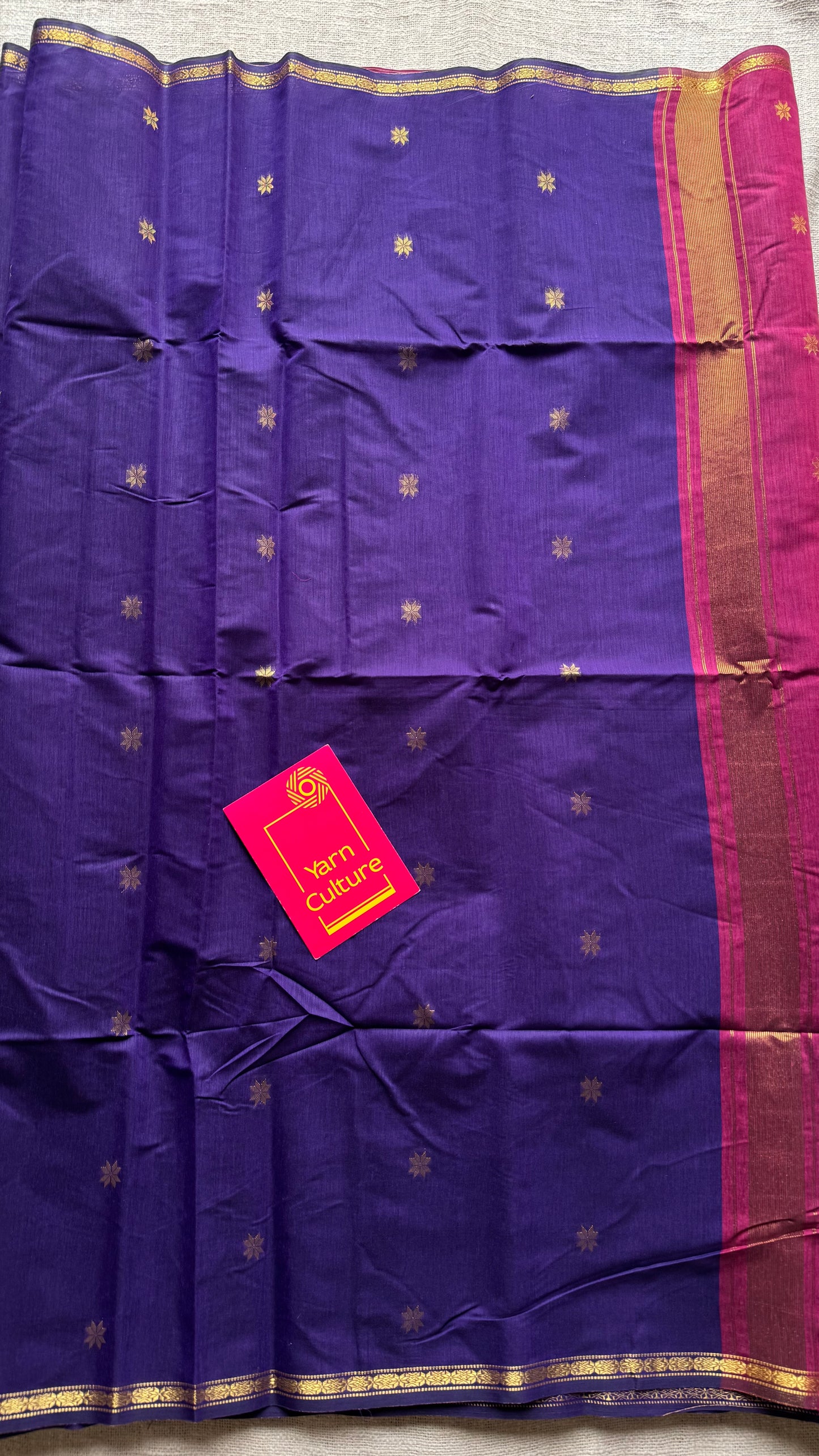 Purple with dark pink, gold buttas, semi maheshwari cotton silk - YCCOTNFEJUSM03