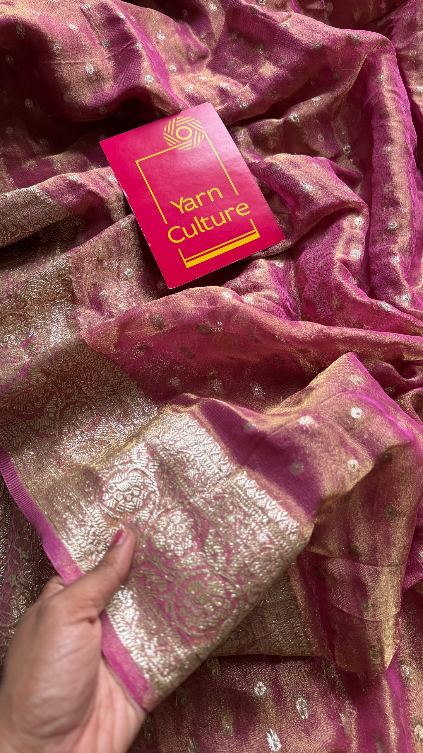 Magenta pink with gold double tone, soft crushed tissue, thread zari - YCDOSFEJUTB01
