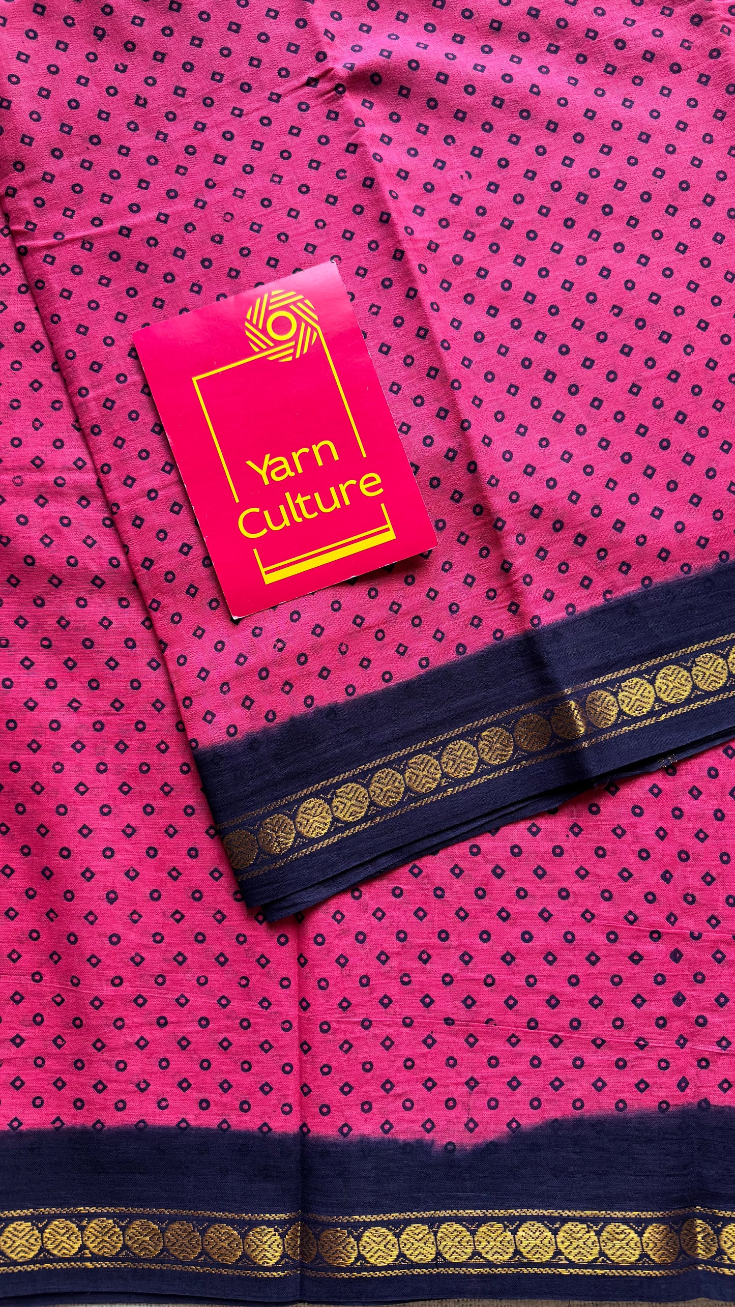 Dark pink with navy blue border sungudi, kattuchayam dyed, madurai cotton - YCCOTNSEMS102