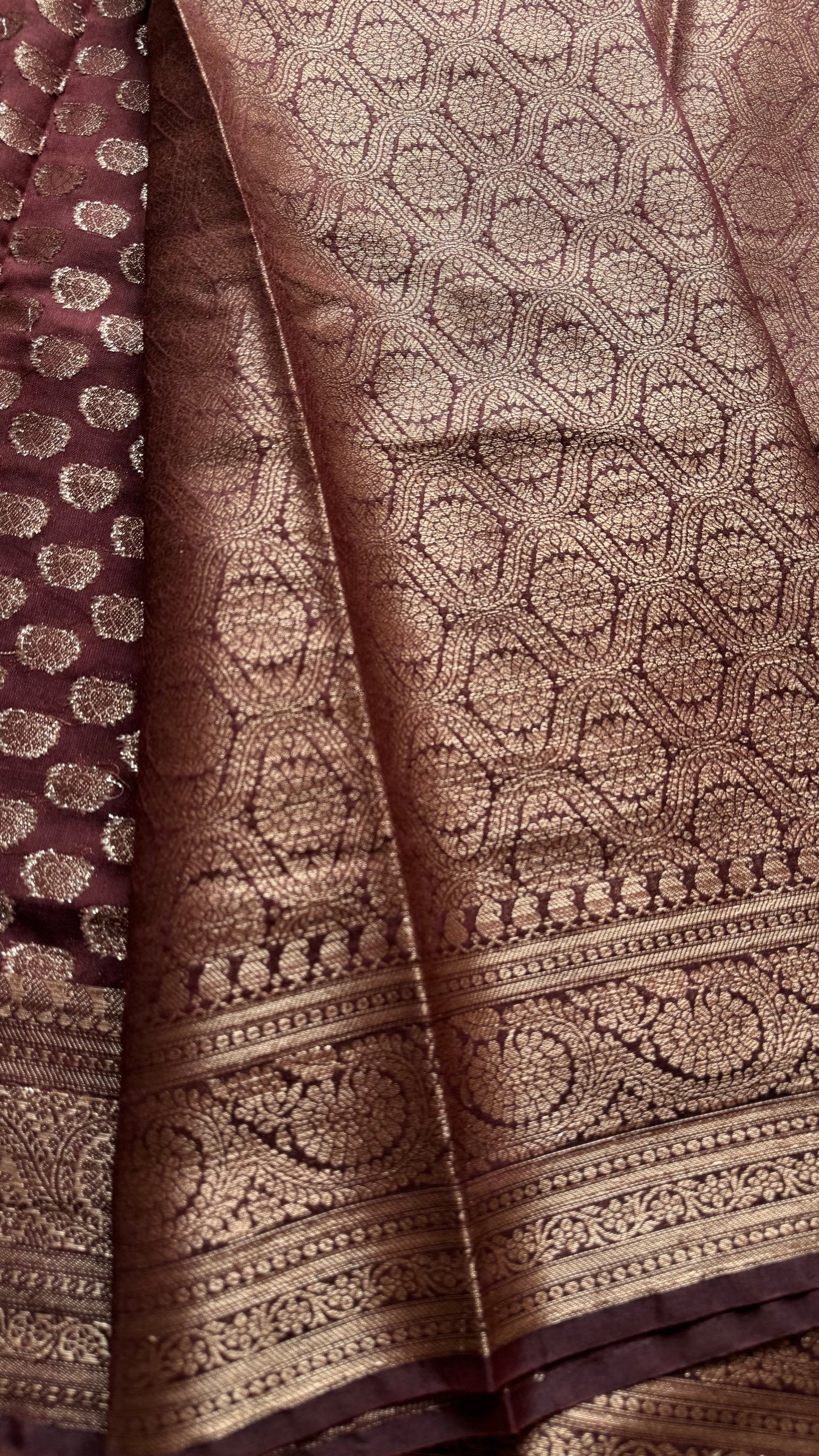 Mocha - Dark brown, antique gold zari, Banarasi semi georgette - YCBLFEGAGZ15