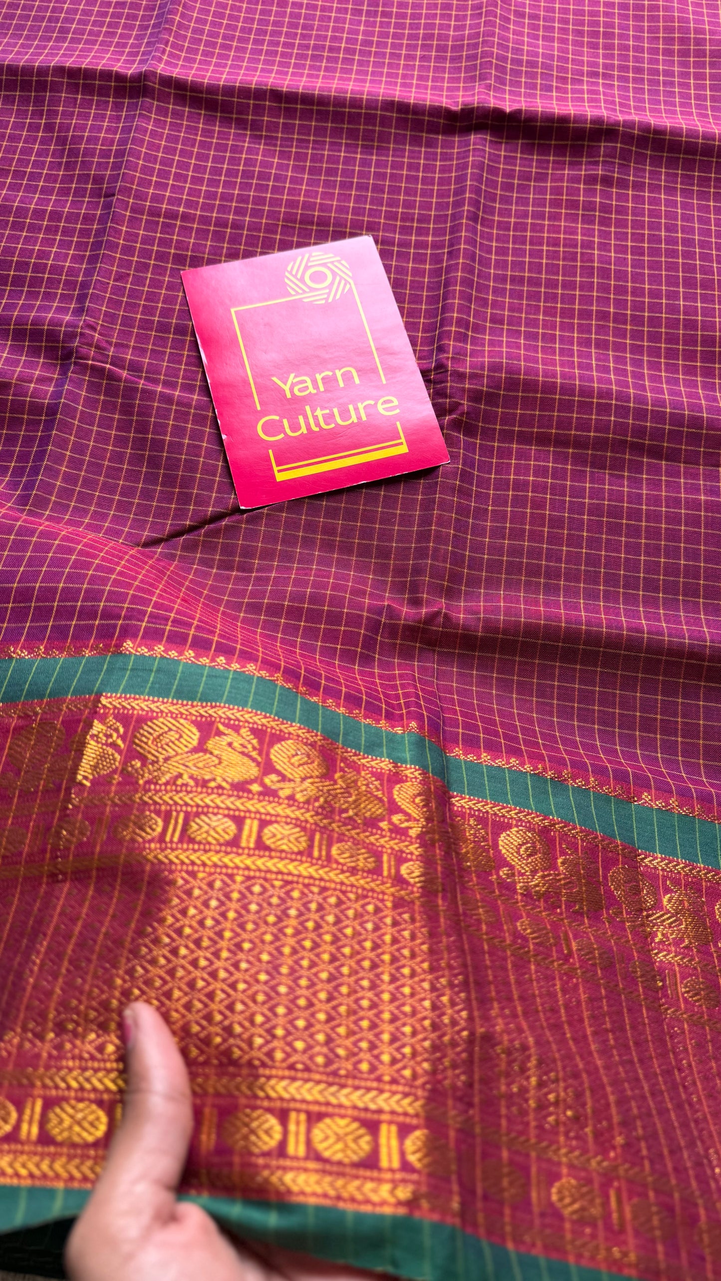 Purple pink (vadamalli) checks with zari border, premium narayanpet, soft cotton - YCWOTDFEBB14