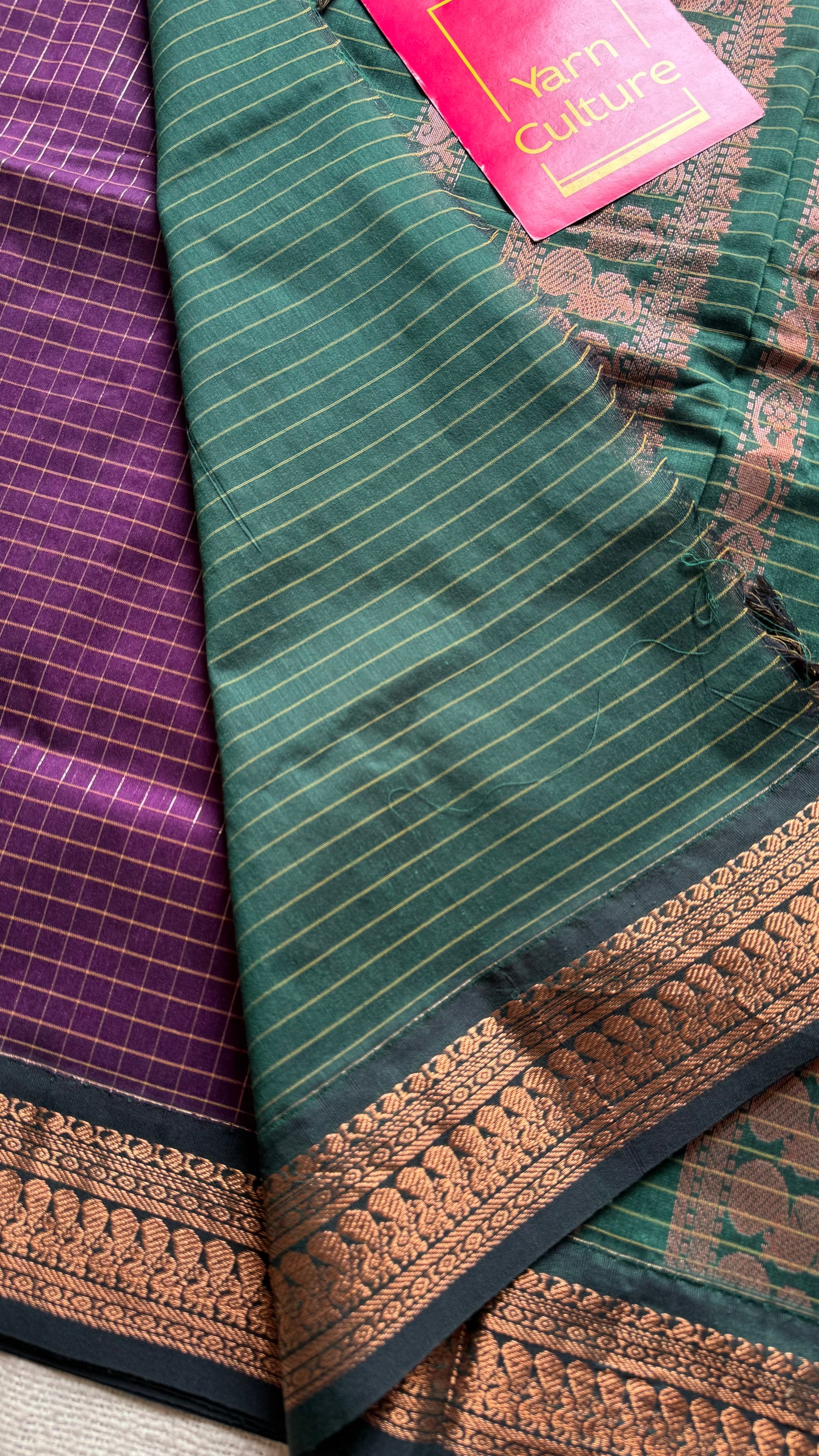 Dark purple with dark green, checks - cotton silk - YCCOTNSEKCS11
