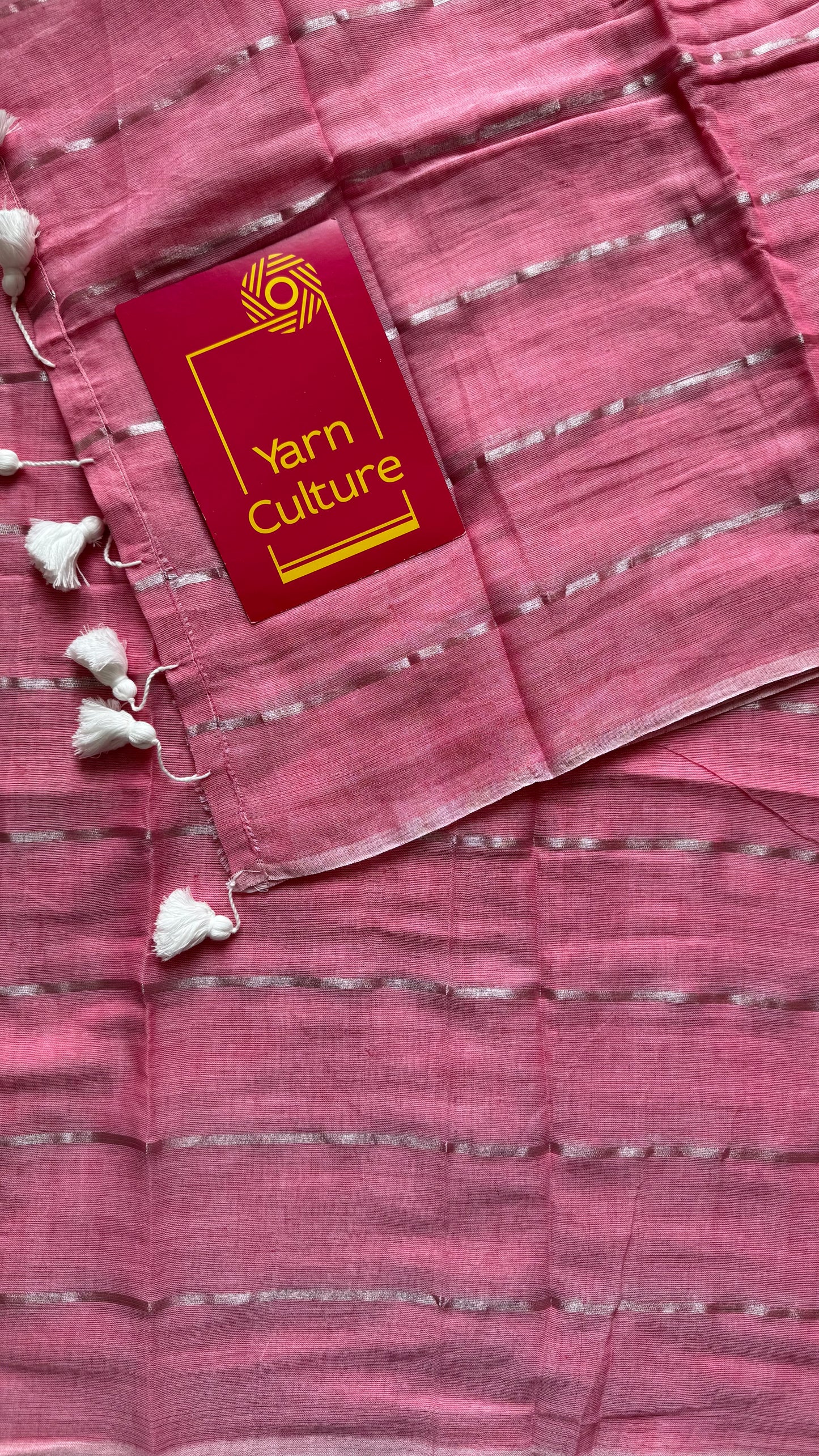 Candy Rose - pastel dusty pink with silver zari stripes, mul cotton - YCBCJULMS04