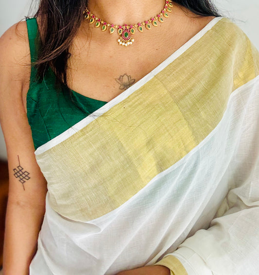 Palakka neckpiece with ruby, green and white stones, with earrings - YCGPNP798