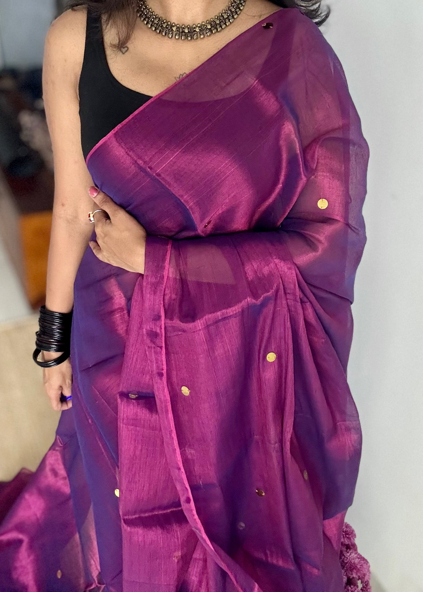 Purple blue double tone, gold sequins, soft mul tissue - YCBCFEMCM30