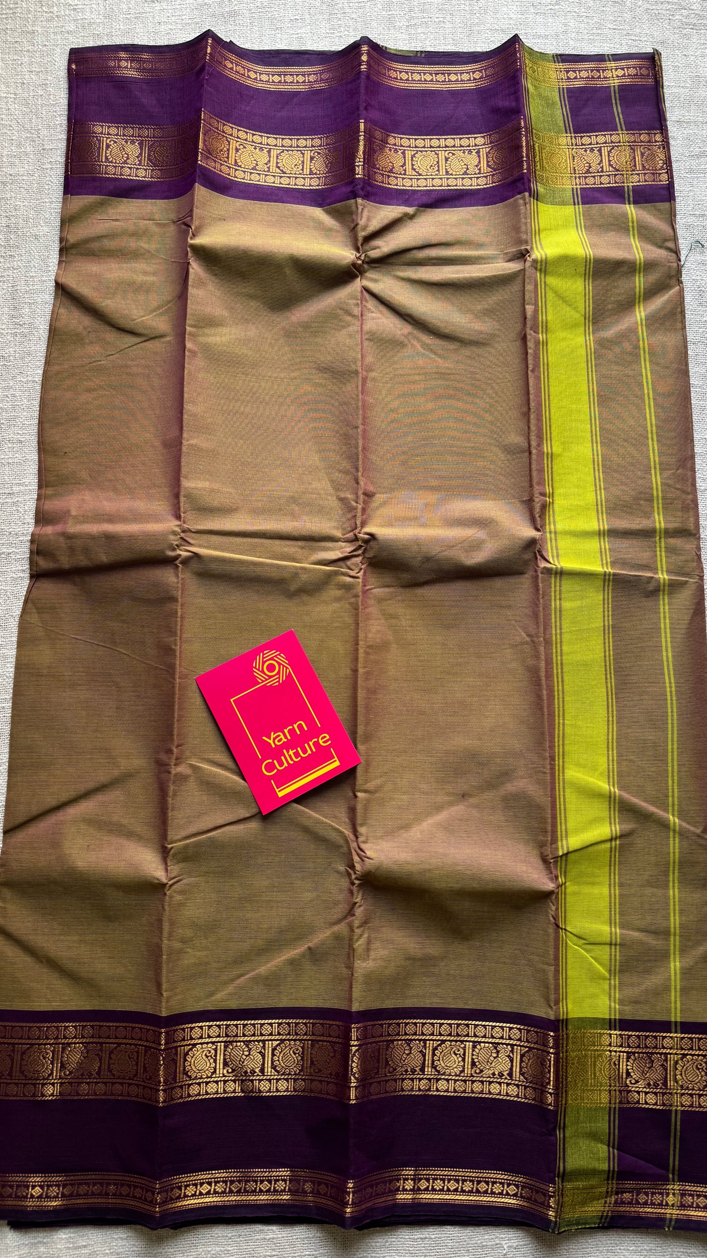 Pale taupe dual tone with dark purple contrast border, kanchi cotton - YCCOTNOCCC05