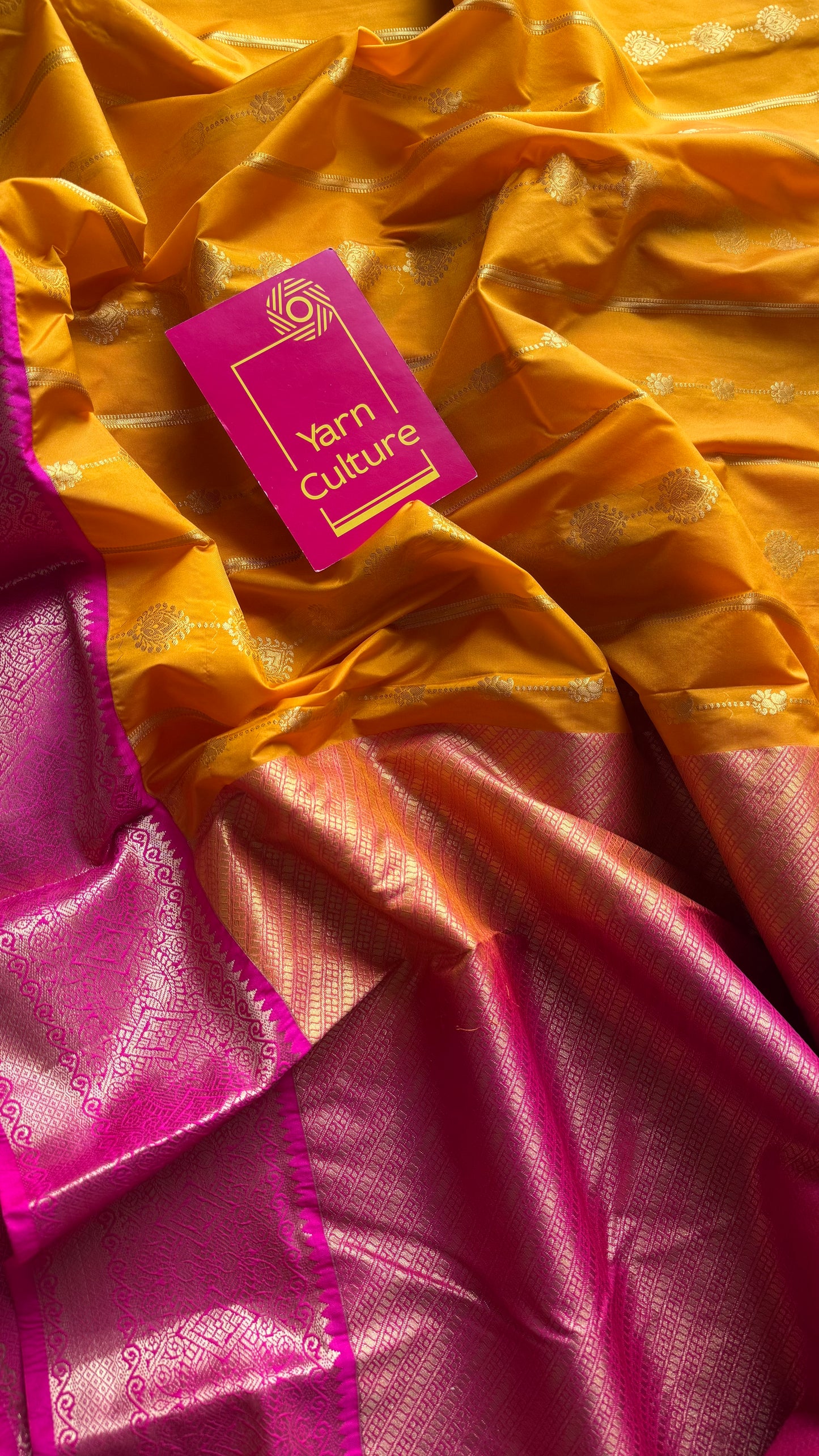 Suhani - yellow with hot pink, handloom korvai semi silk - YCCOTNFEJUKS03