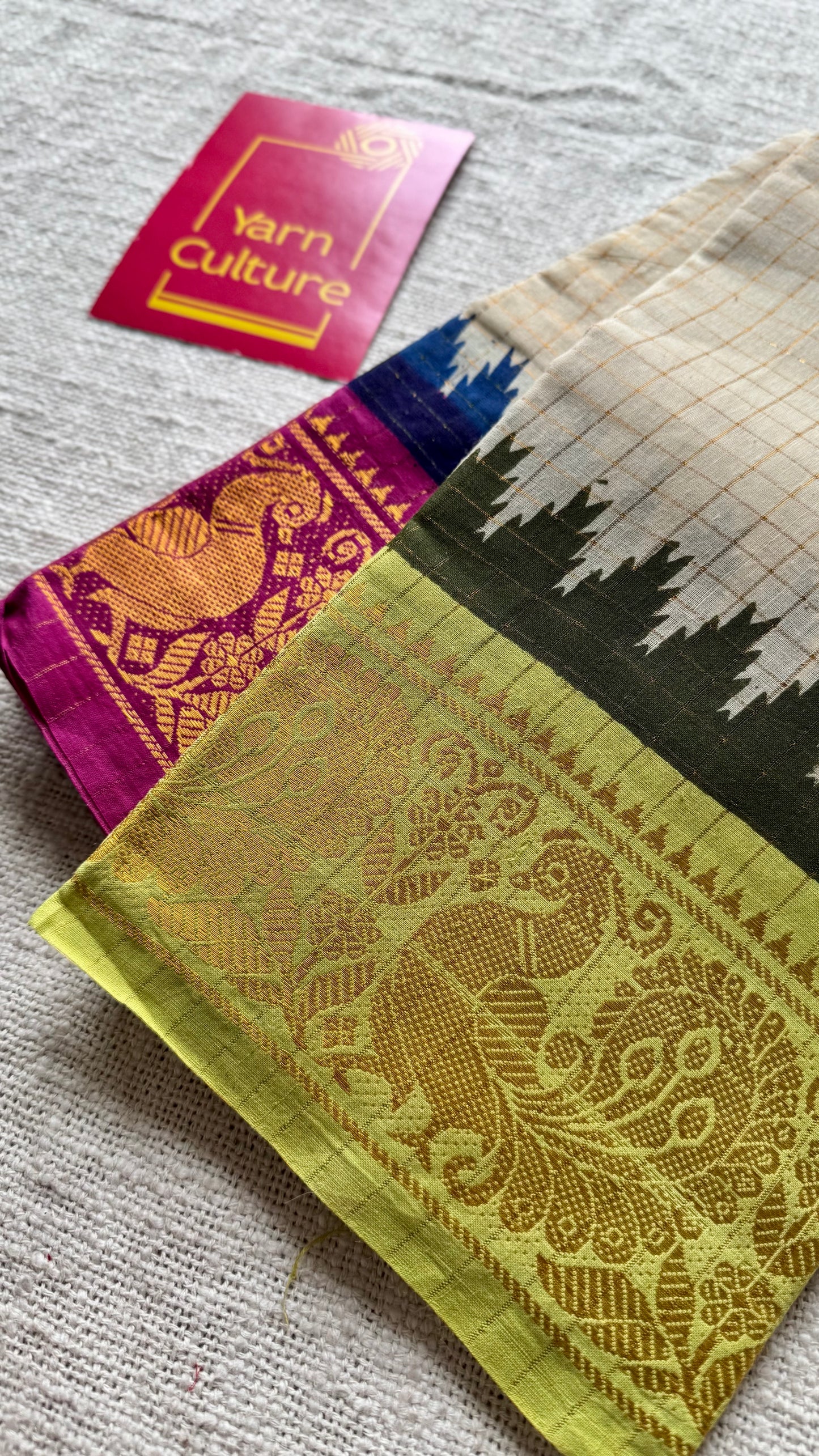 Magenta - bright green sungudi cotton checks, sandal colour base, soft cotton - YCCOTNJSUN07
