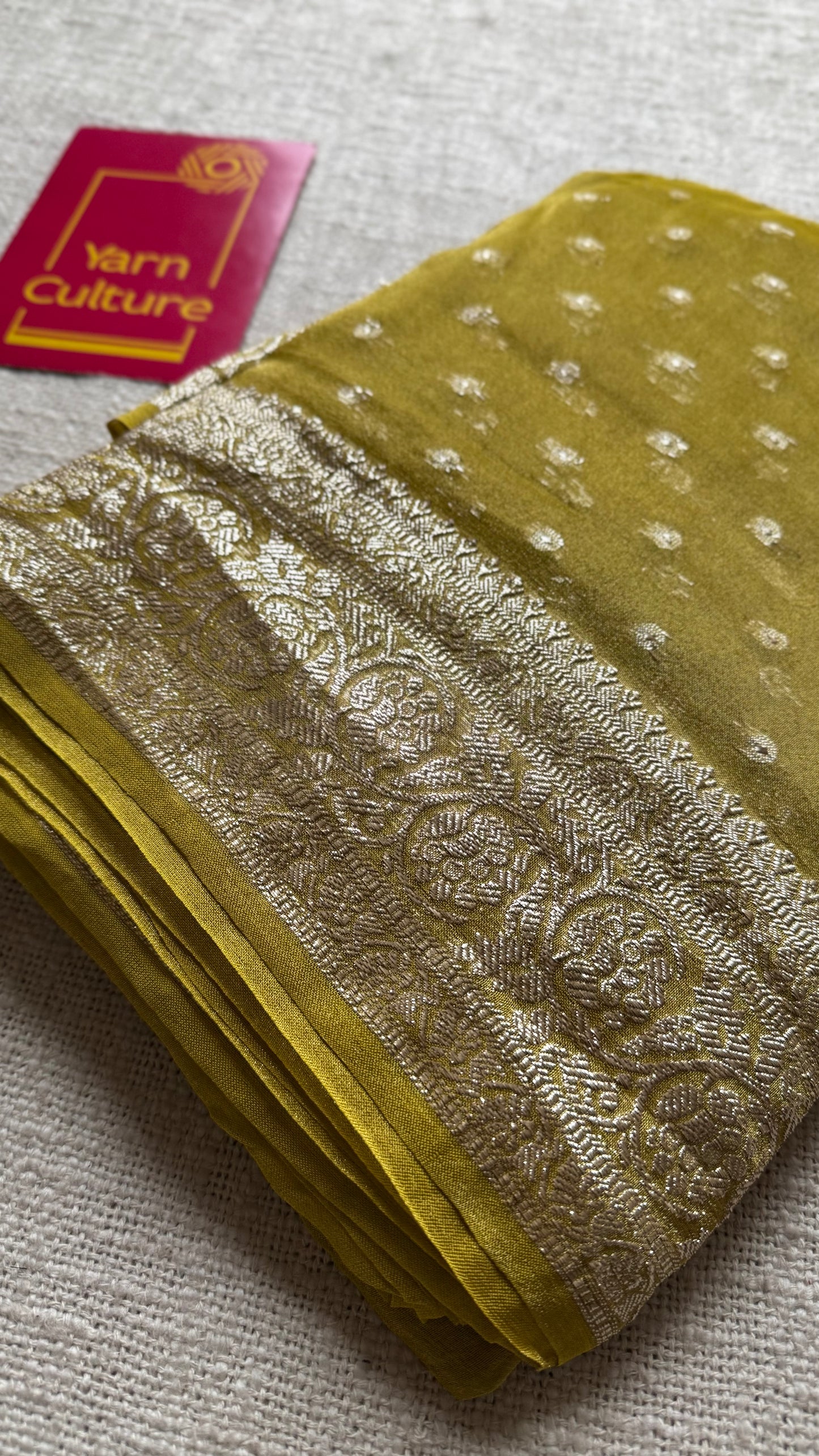 Light green with gold double tone, soft crushed tissue, thread zari - YCDOSFEJUTB10