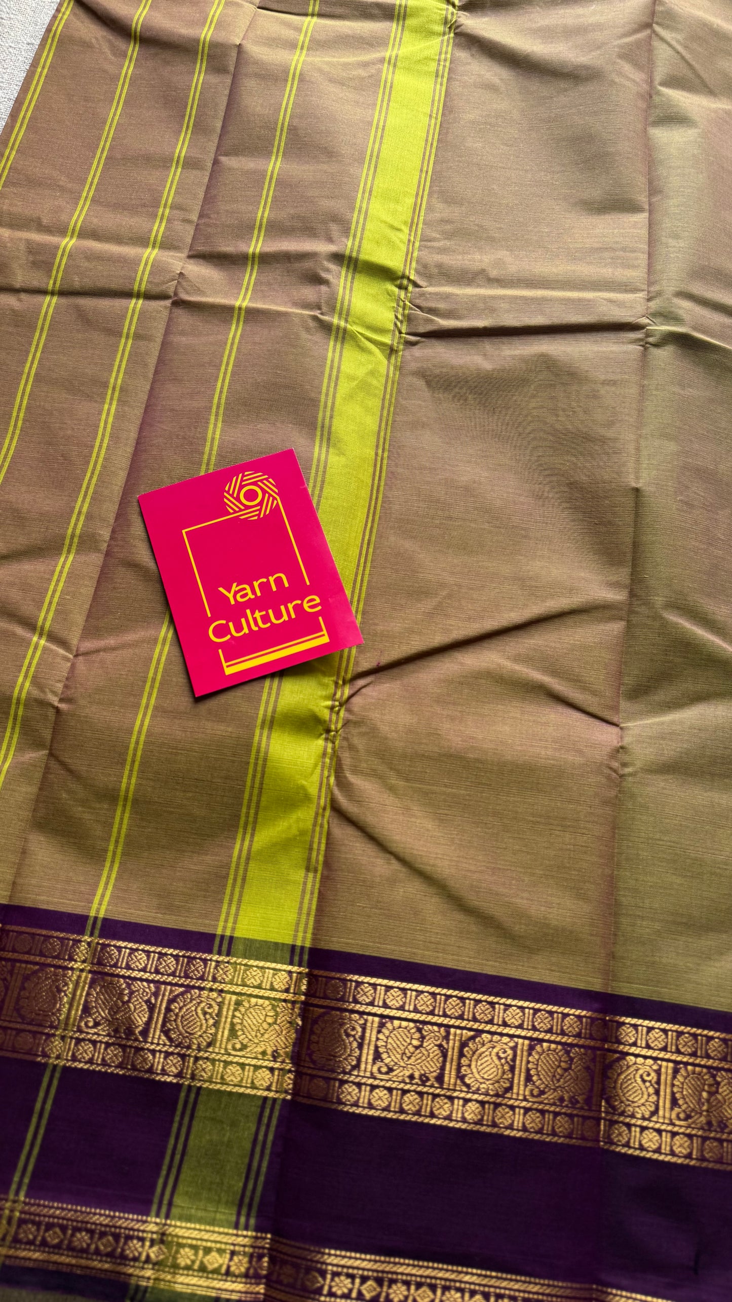 Pale taupe dual tone with dark purple contrast border, kanchi cotton - YCCOTNOCCC05