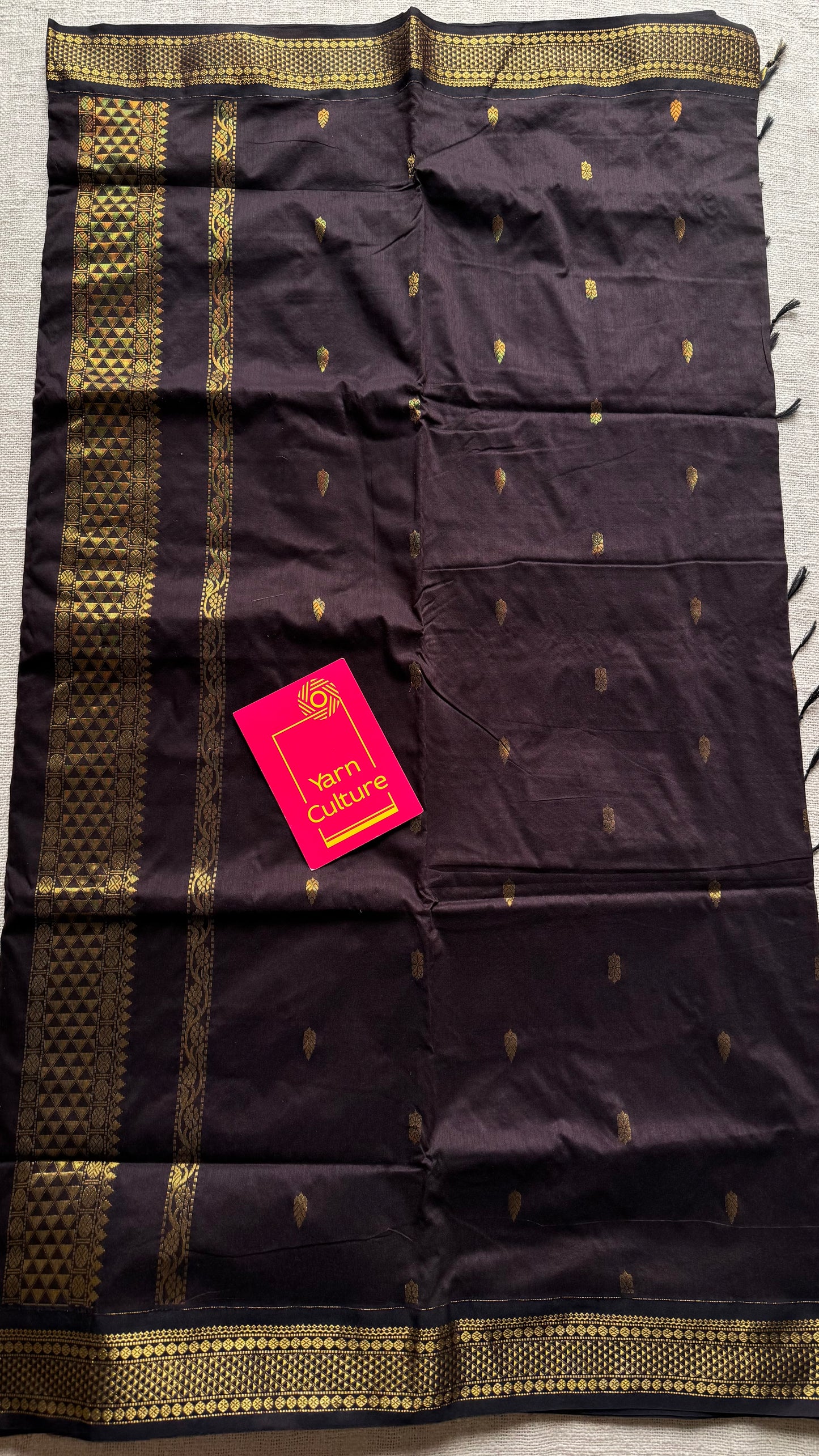 Brown with motif border - cotton silk - YCCOTNSEKCS19