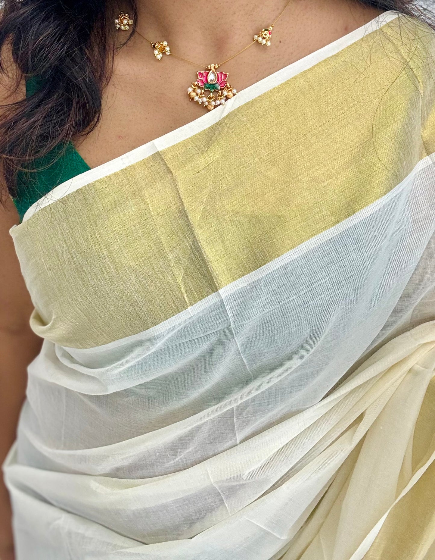 Pink lotus, jadau kundan necklace in invisible chain - YCAGC59