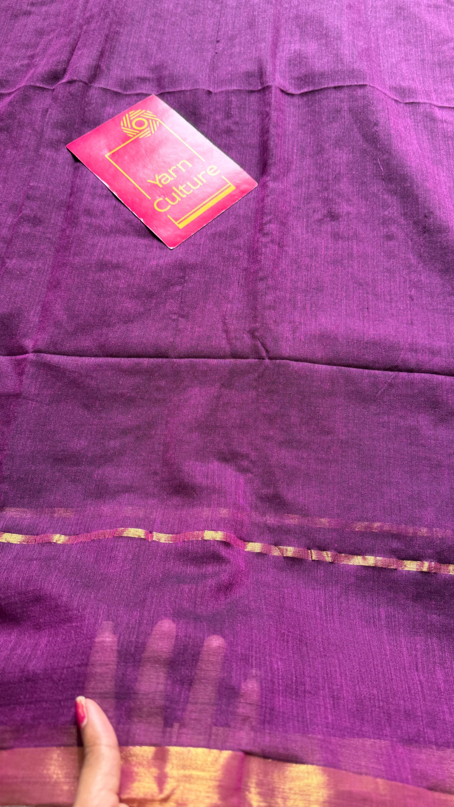 Purple pink mul, antique gold zari, gap border pattern - YCBCMCGZSE74