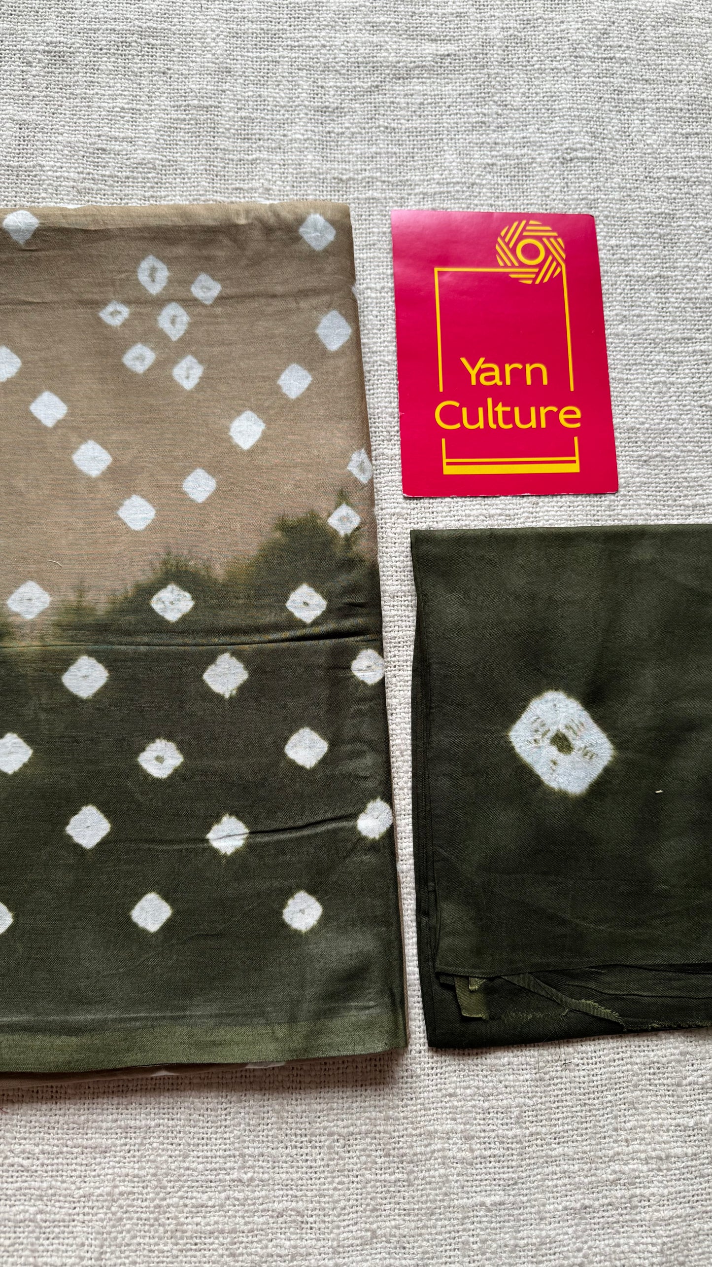 Light brown with dark green Sungudi/Bandhani, soft cotton - YCCOTNSEMS80