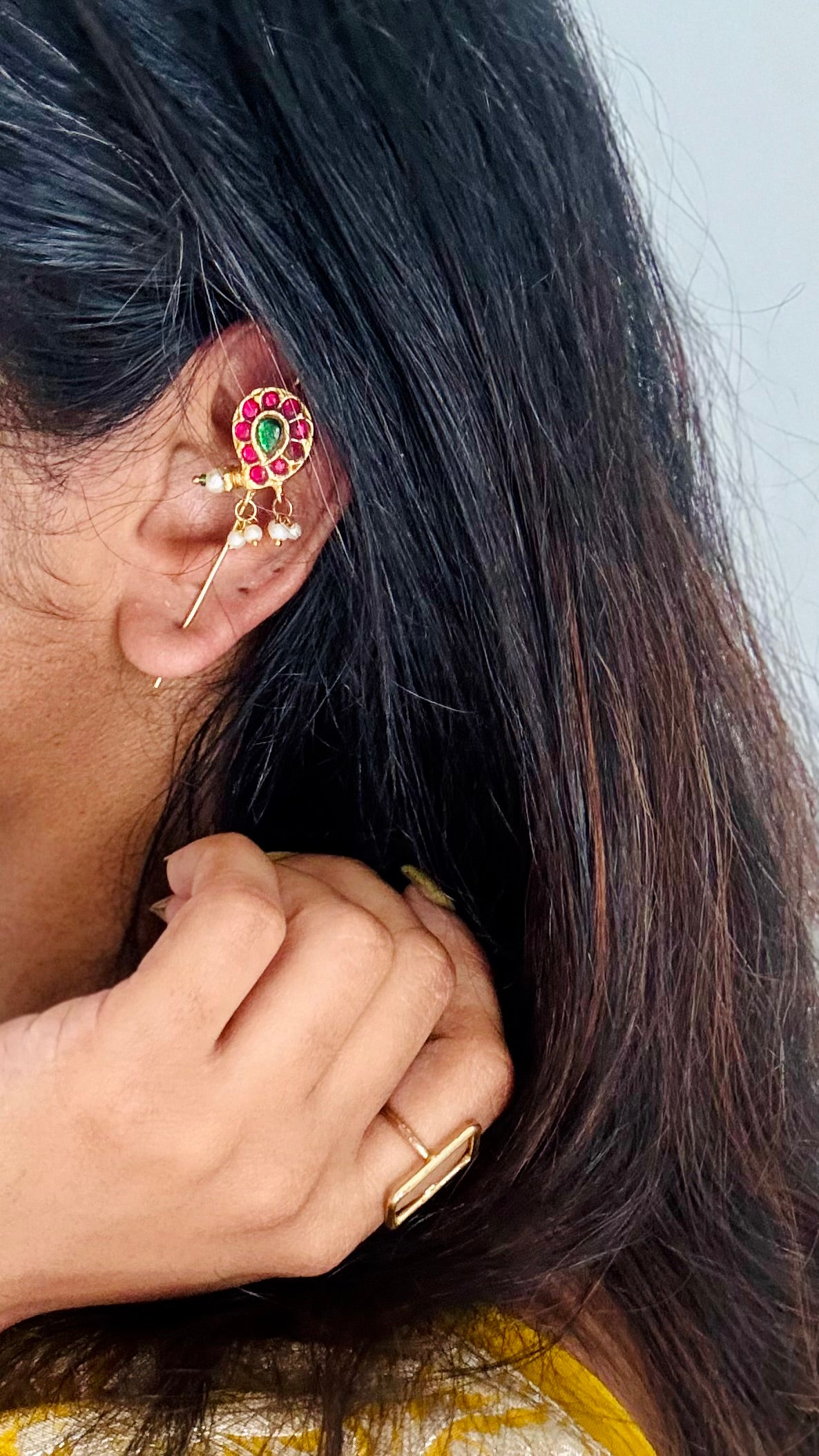Gold plated kundan stone earcuff - YCAGEEC278