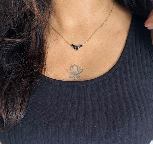 Gold plated chain, black multistone pendant - YCGPC437