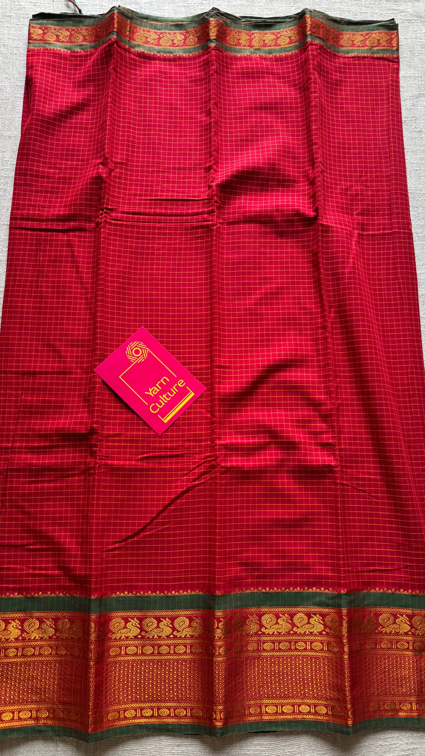 Red checks with zari border, premium narayanpet, soft cotton - YCWOTDOCNP05