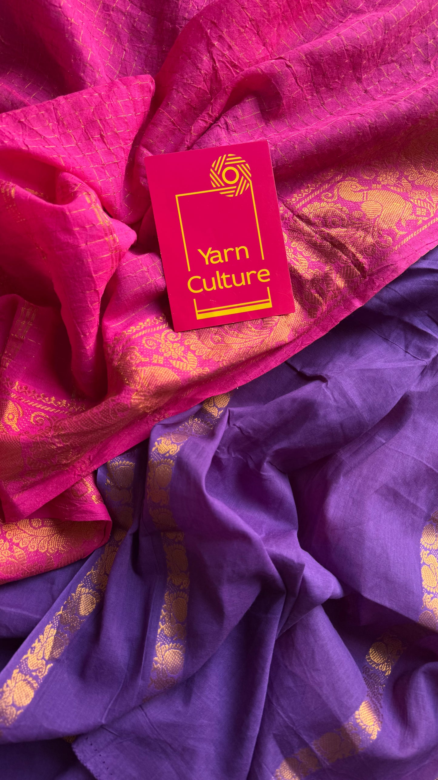 Alli (அல்லி) : pink with purple, sungudi cotton - YCENOID01