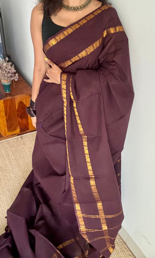 Brown rettaipettu peacock double border - madurai kattuchayam - YCCOTNSEMS36