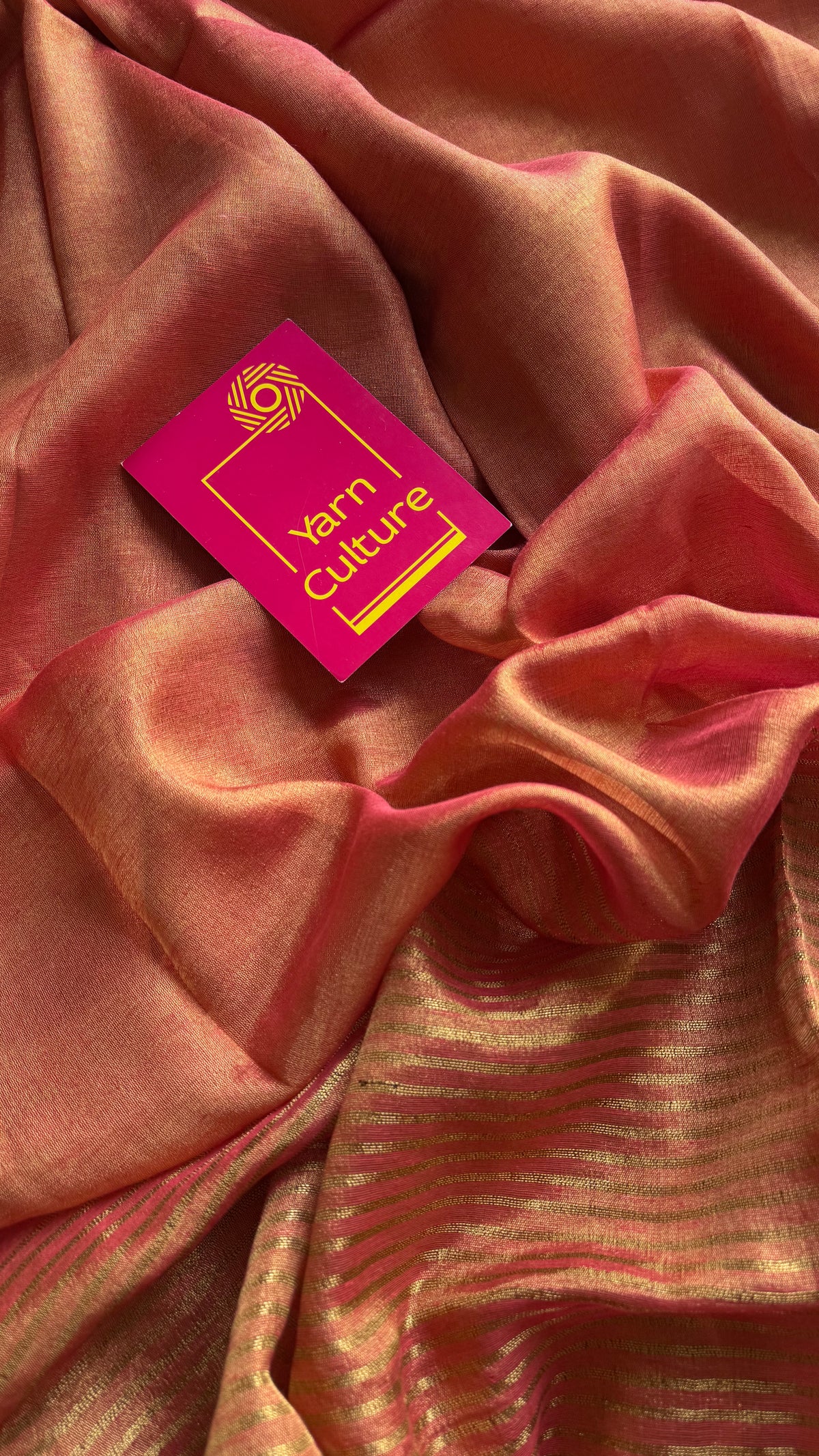 Orange with gold, dual tone metallic tissue linen saree - YCBCLTOC58
