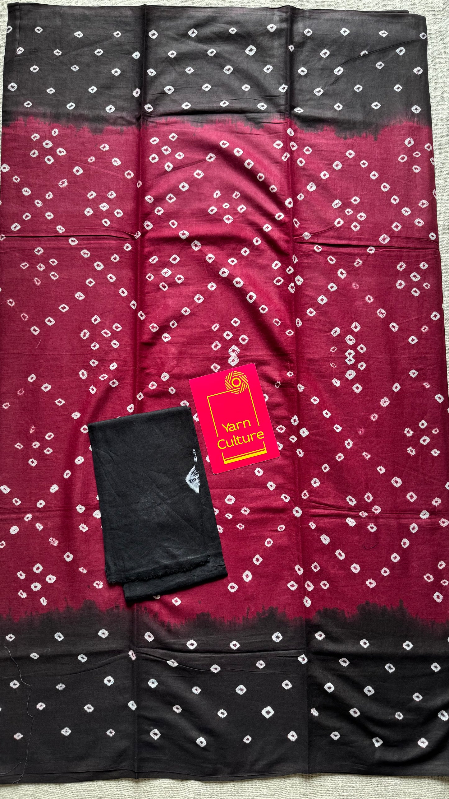 Maroon with black Sungudi/Bandhani, soft cotton - YCCOTNSEMS77